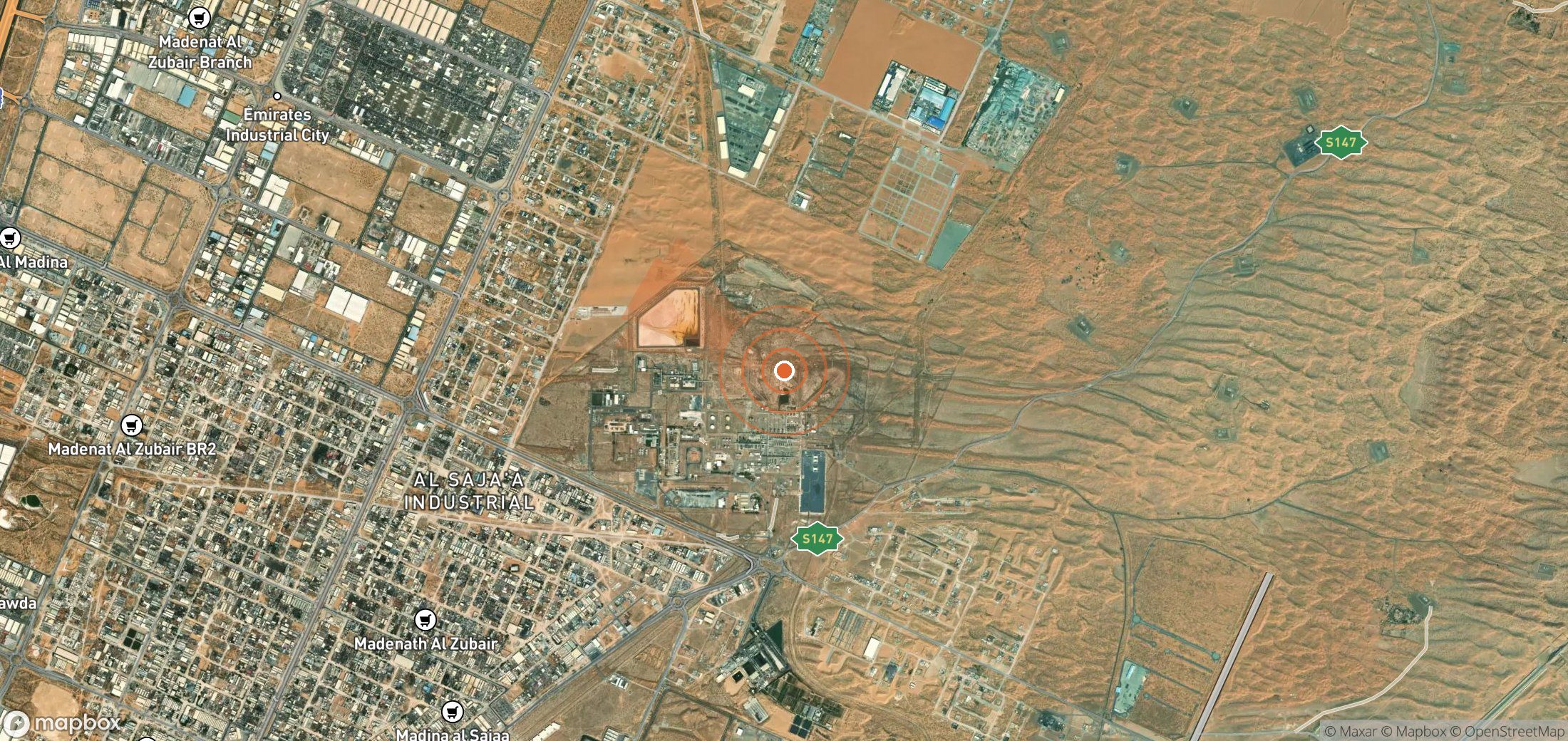 Satellite map of methane plume locations in United Arab Emirates