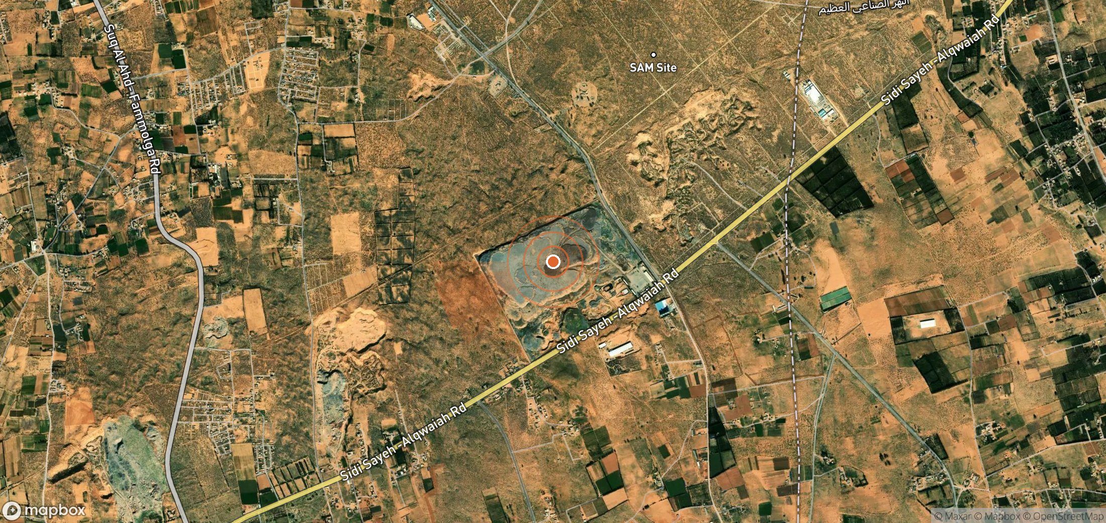 Satellite map of methane plume locations in Libya