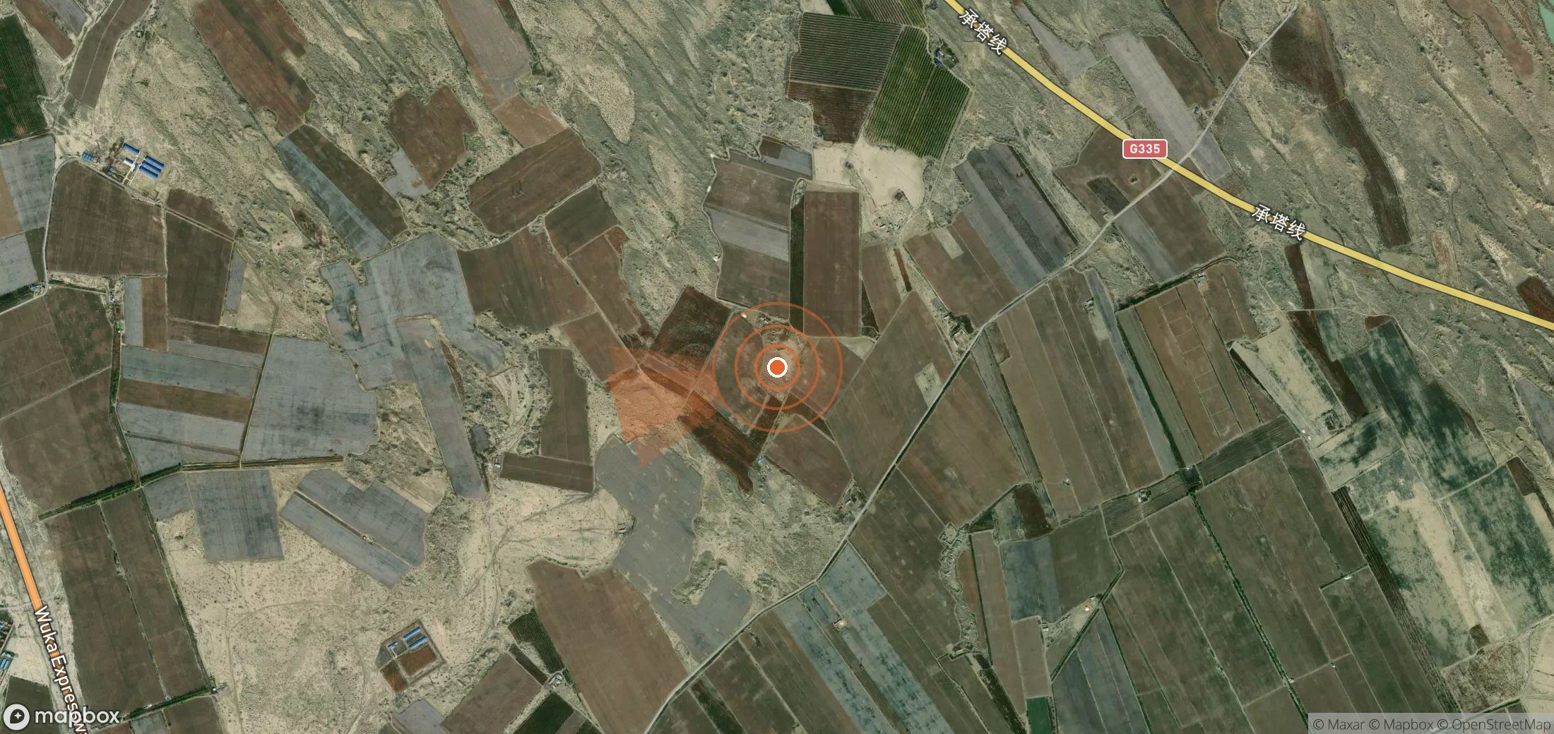Satellite map of methane plume locations in China