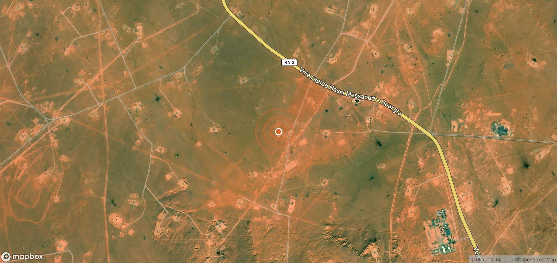 Satellite map of methane plume locations in Algeria