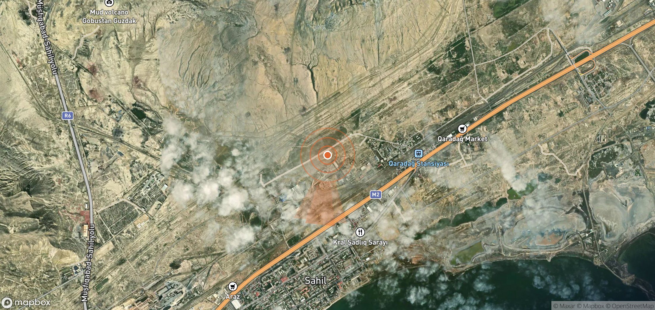 Mapa satelital de plumas de metano en Azerbaiyán