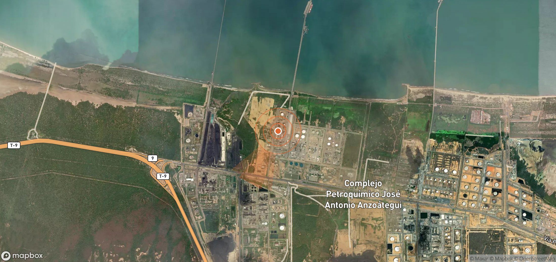 Satellite map of methane plume locations in Venezuela