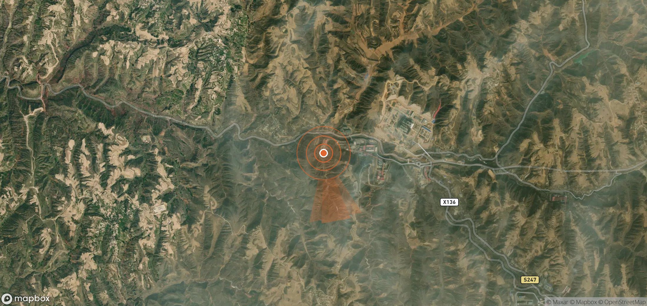 Satellite map of methane plume locations in China
