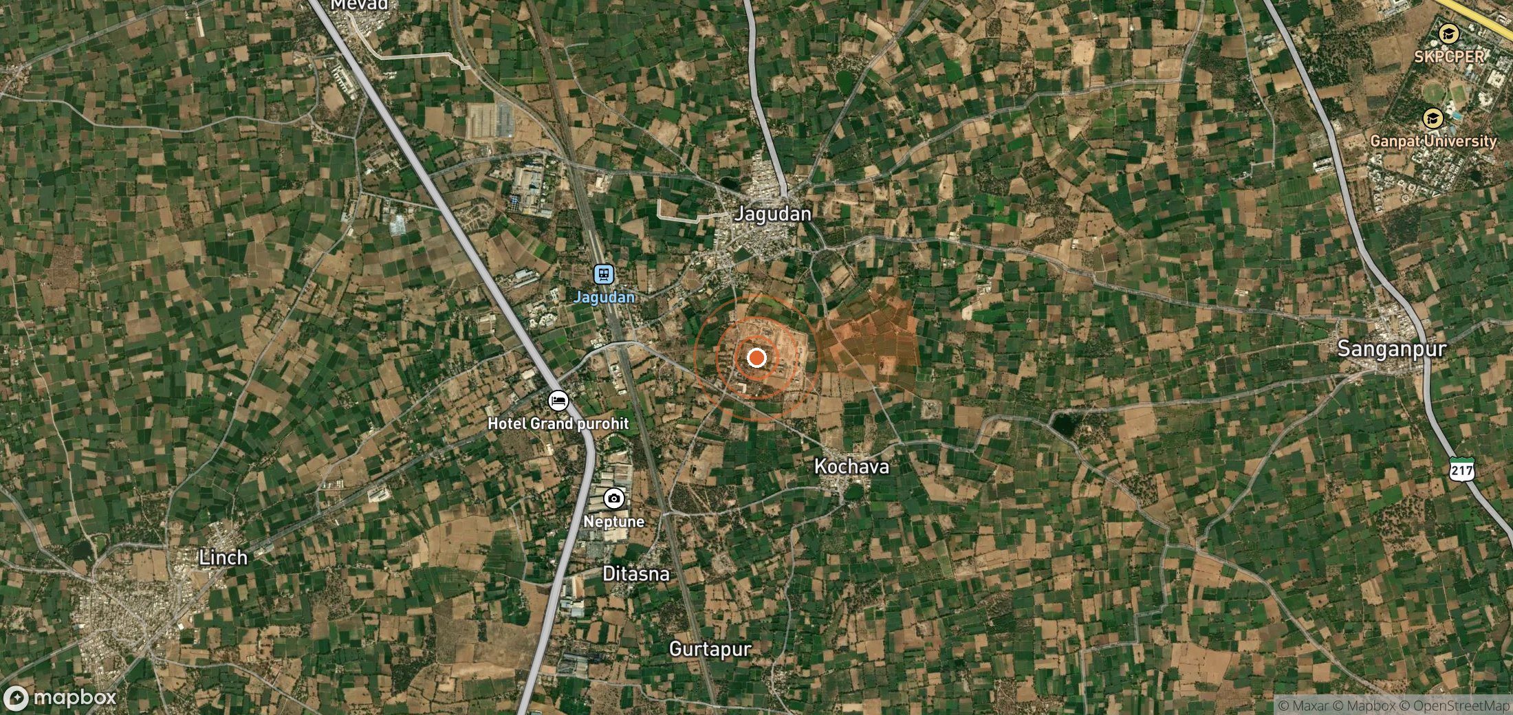 Satellite map of methane plume locations in India