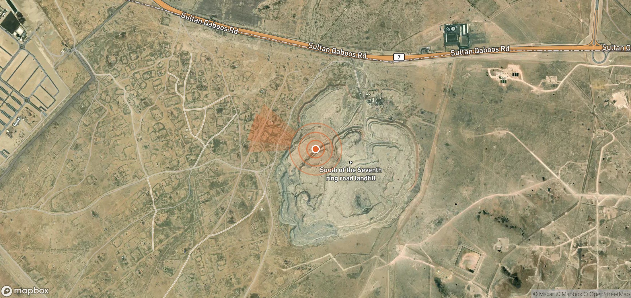 Mapa satelital de plumas de metano en Kuwait