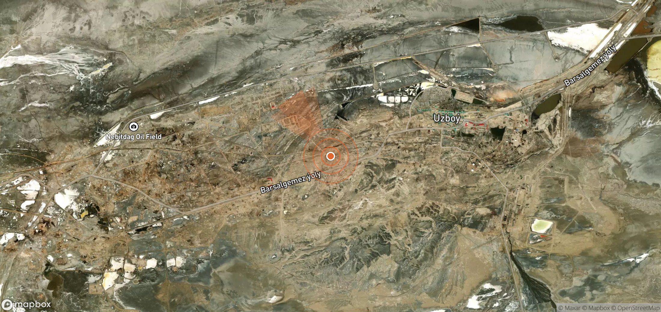 Satellite map of methane plume locations in Turkmenistan