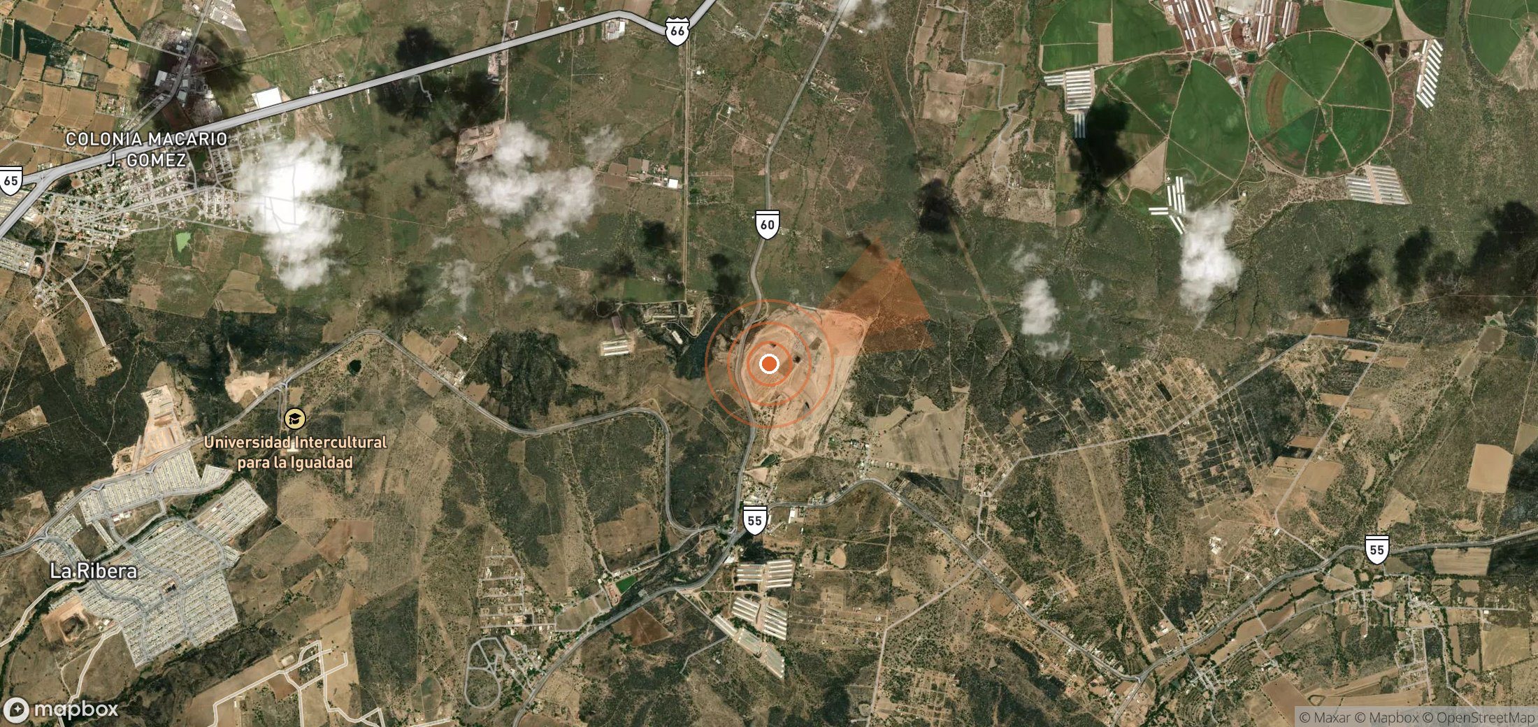 Satellite map of methane plume locations in Mexico