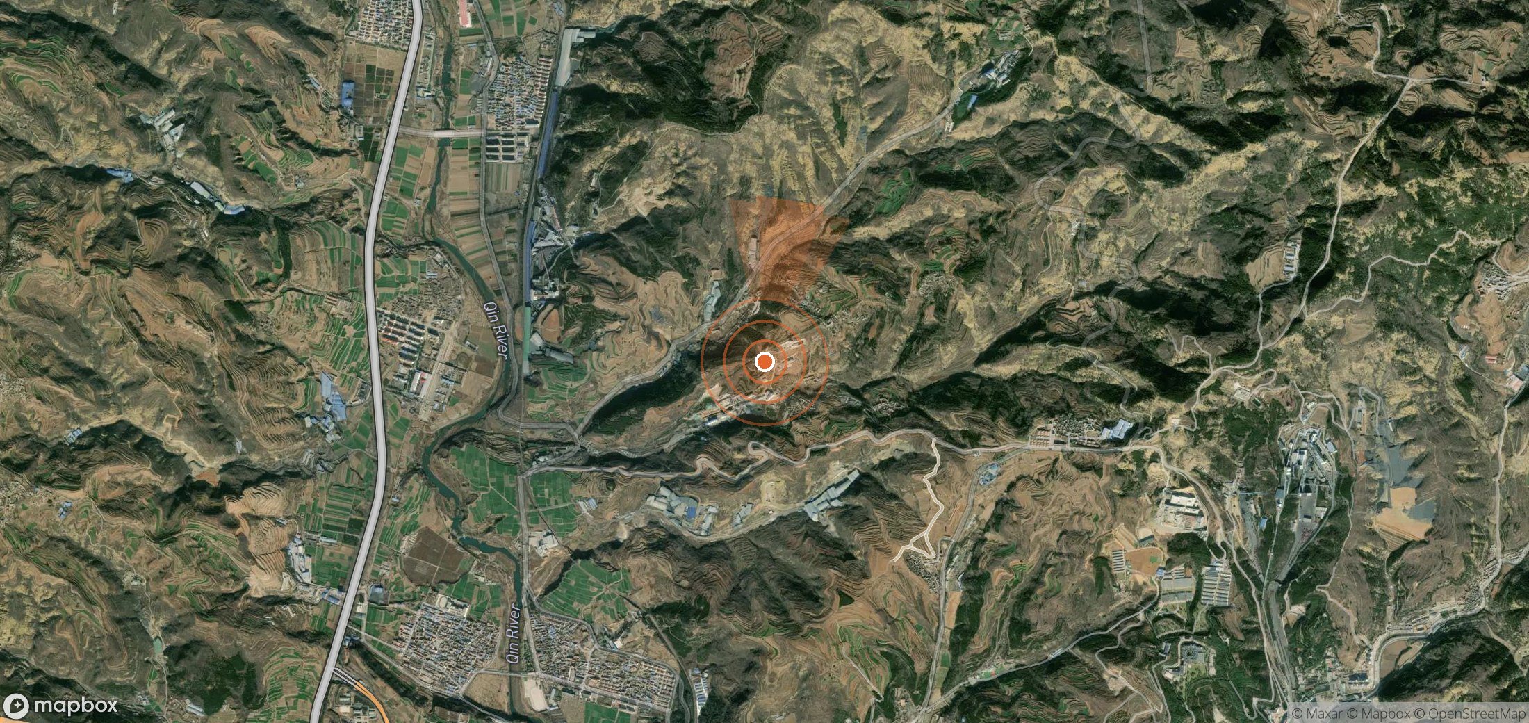 Mapa satelital de plumas de metano en China