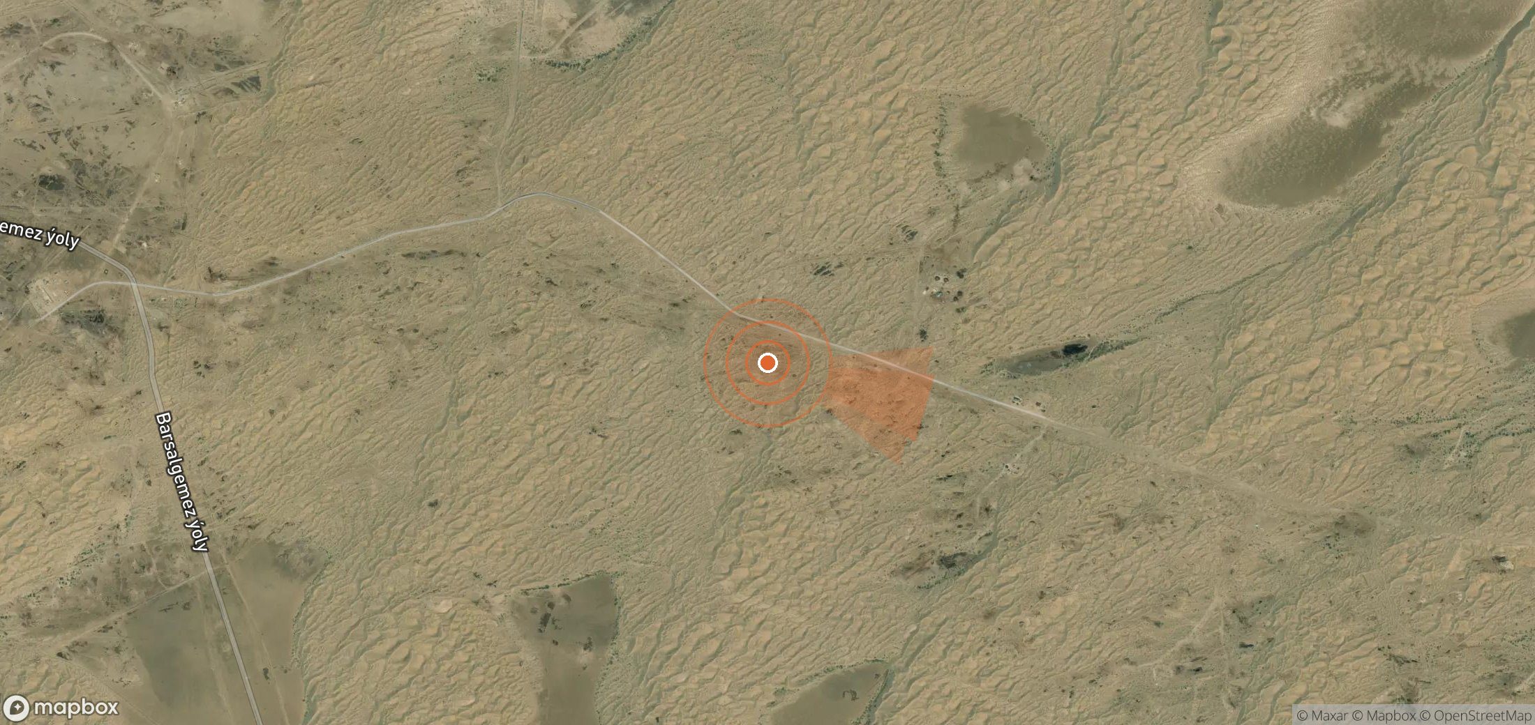 Satellite map of methane plume locations in Turkmenistan