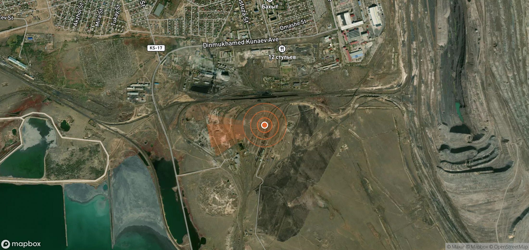 Satellite map of methane plume locations in Kazakhstan