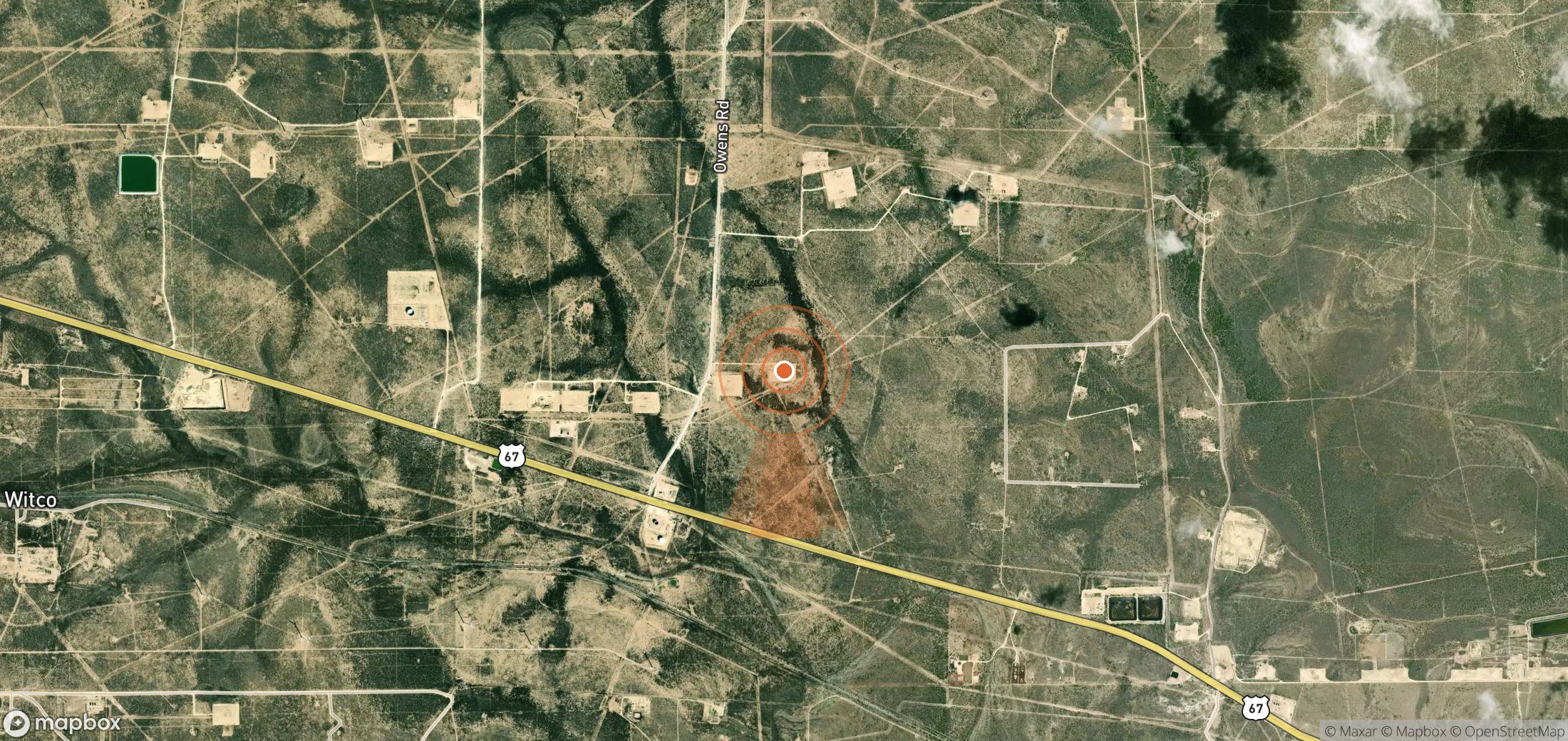 Satellite map of methane plume locations in United States