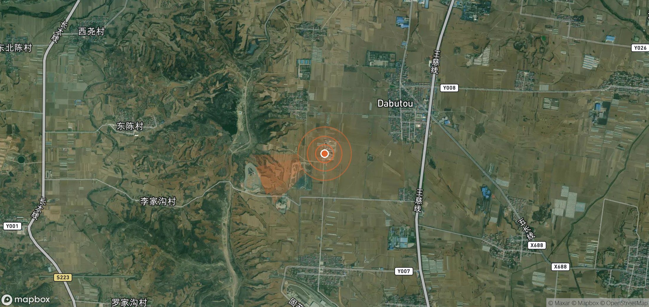 Satellite map of methane plume locations in China