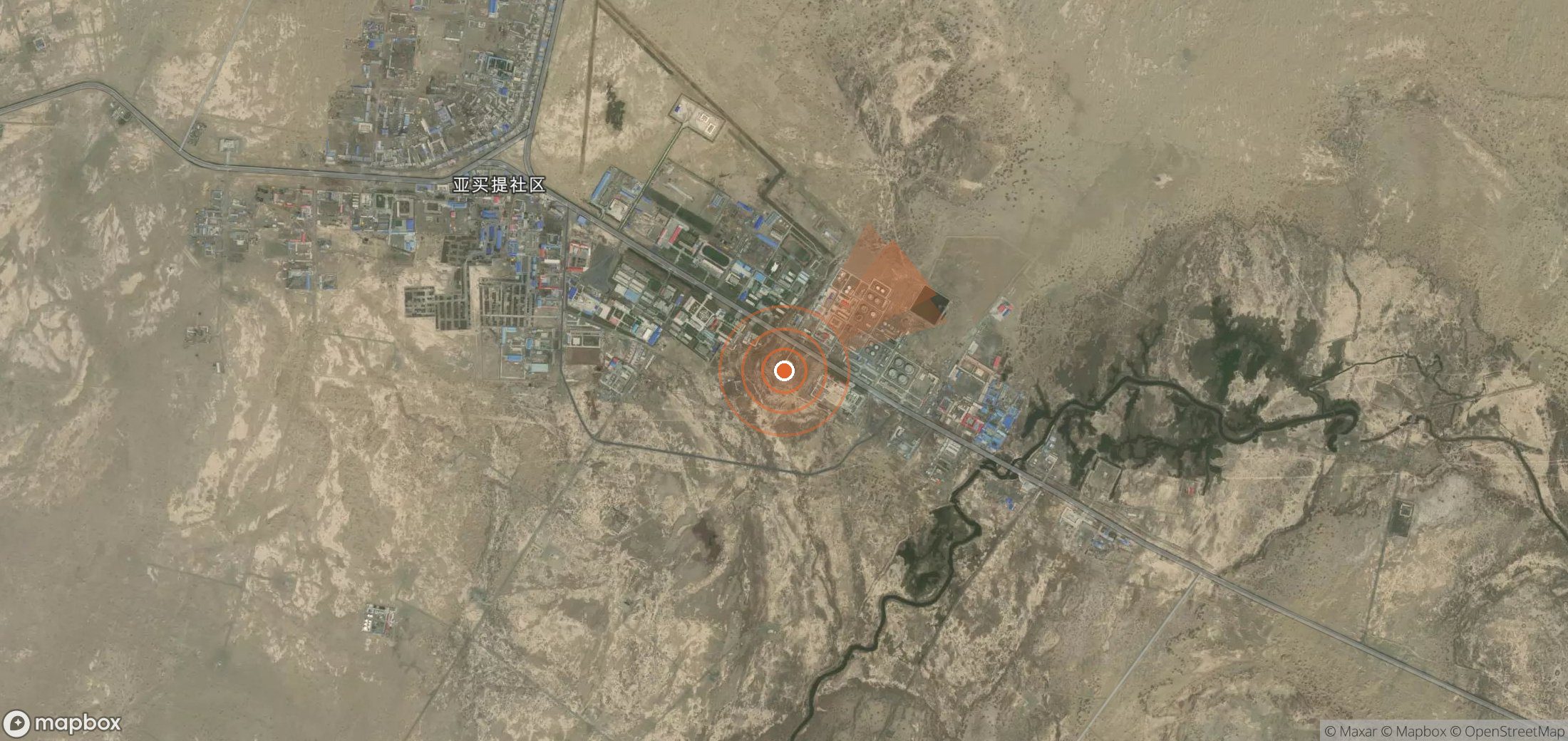 Satellite map of methane plume locations in China
