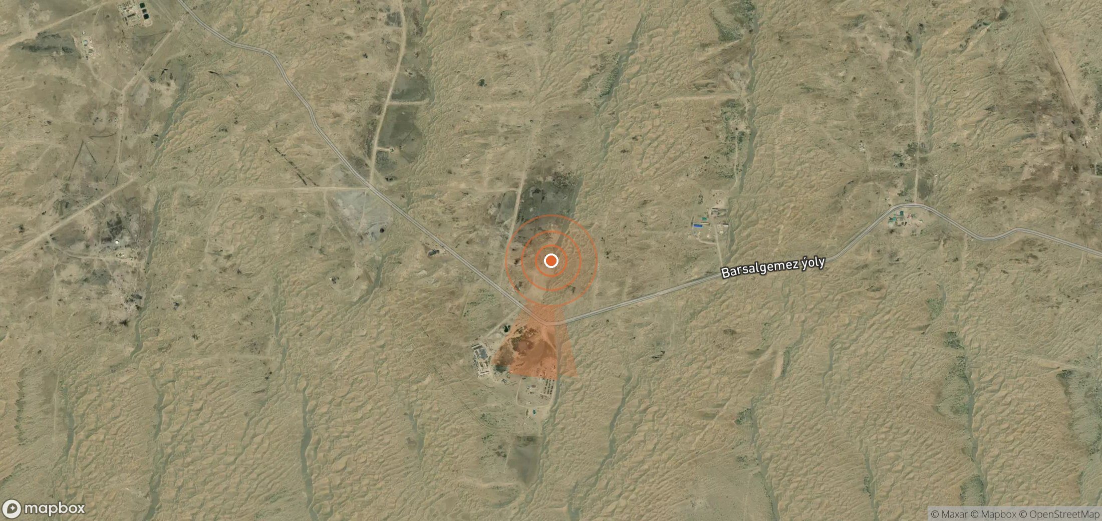 Satellite map of methane plume locations in Turkmenistan