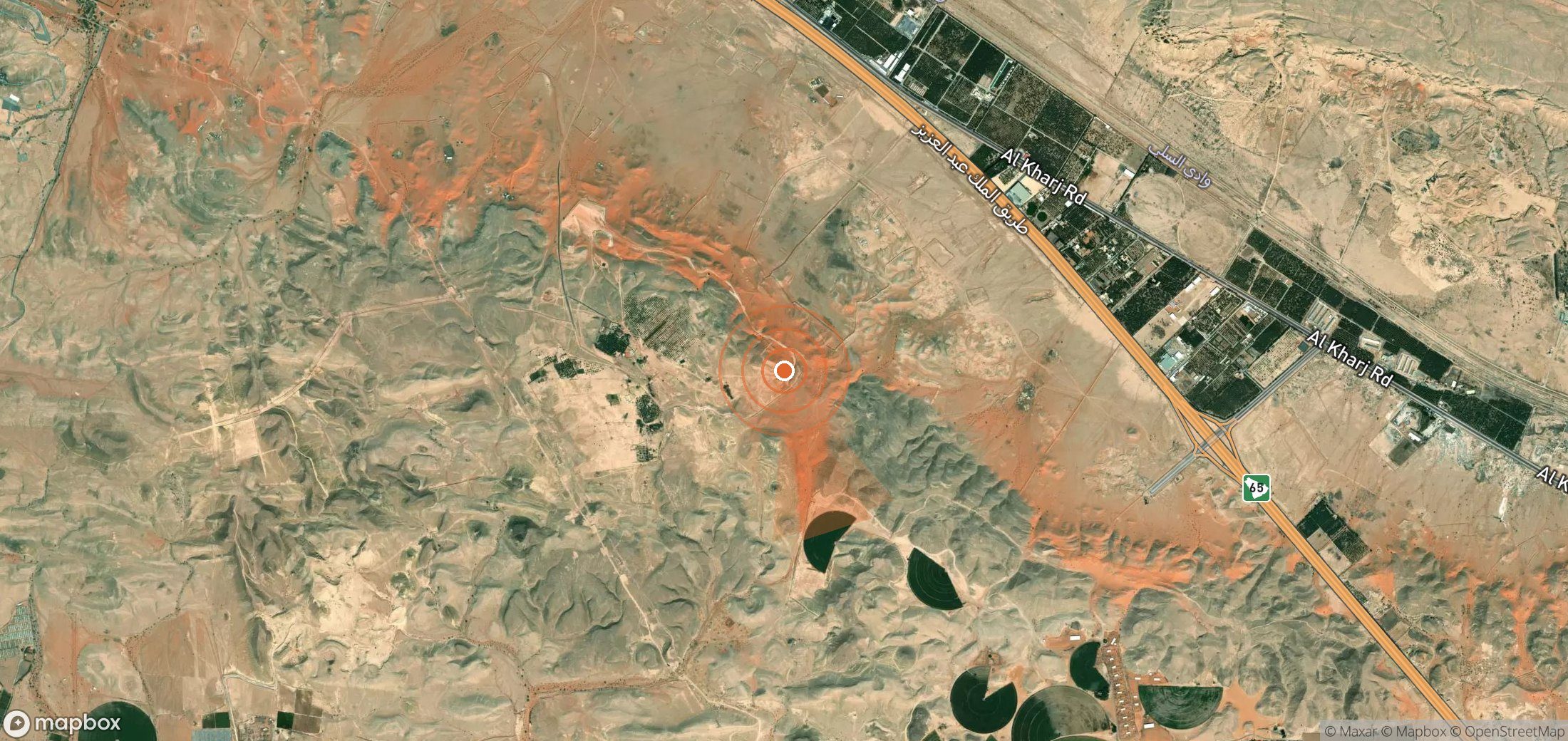 Satellite map of methane plume locations in Saudi Arabia