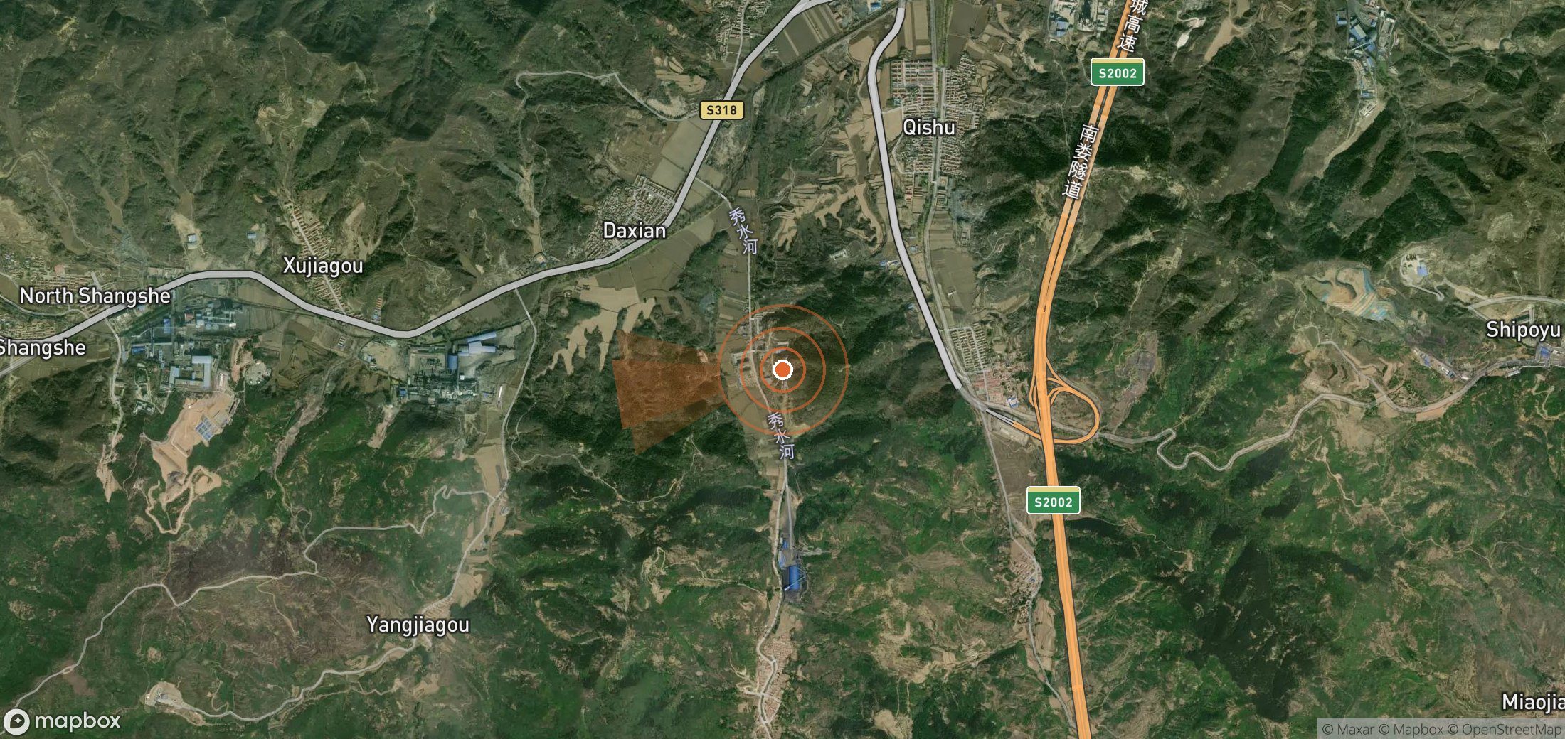 Satellite map of methane plume locations in China