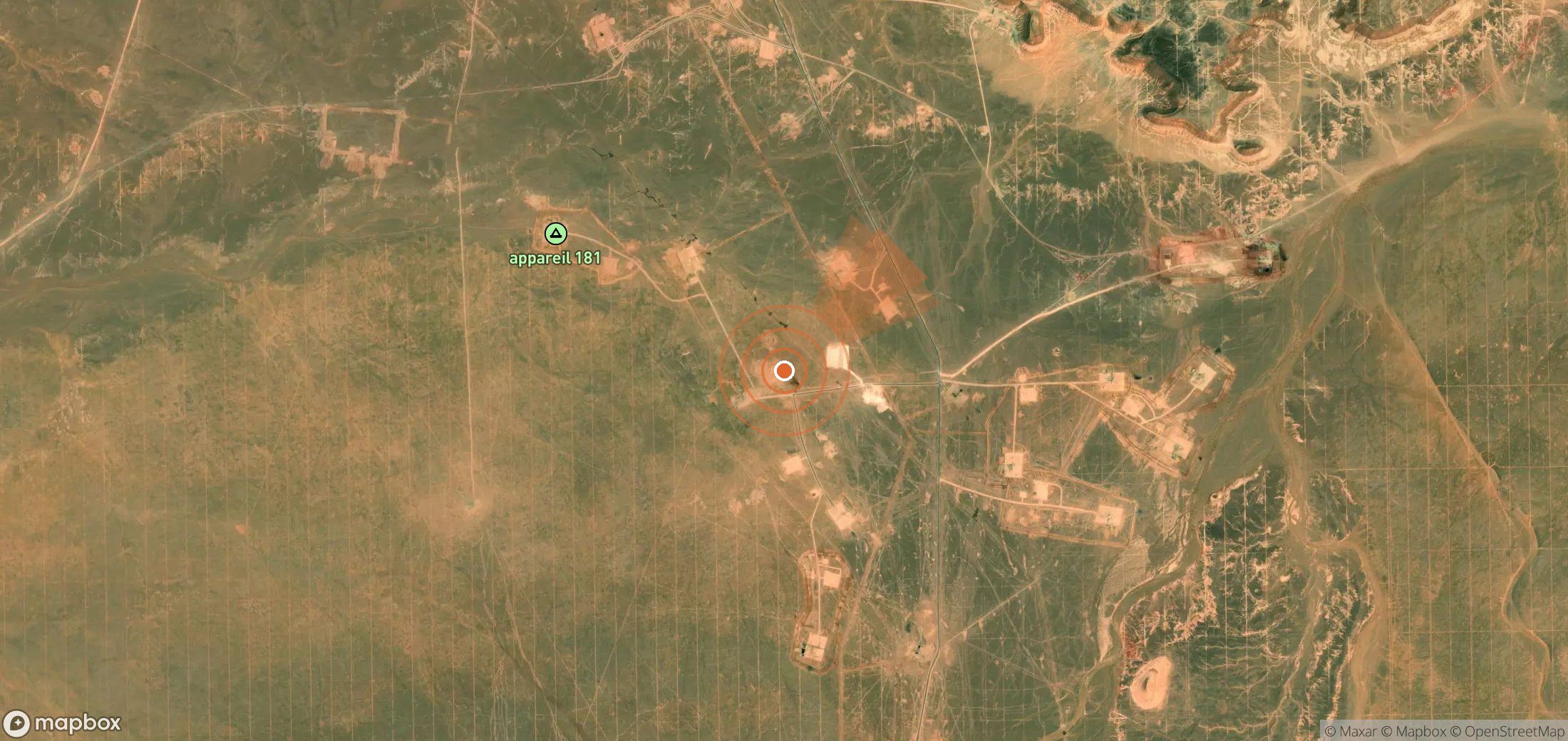 Mapa satelital de plumas de metano en Argelia