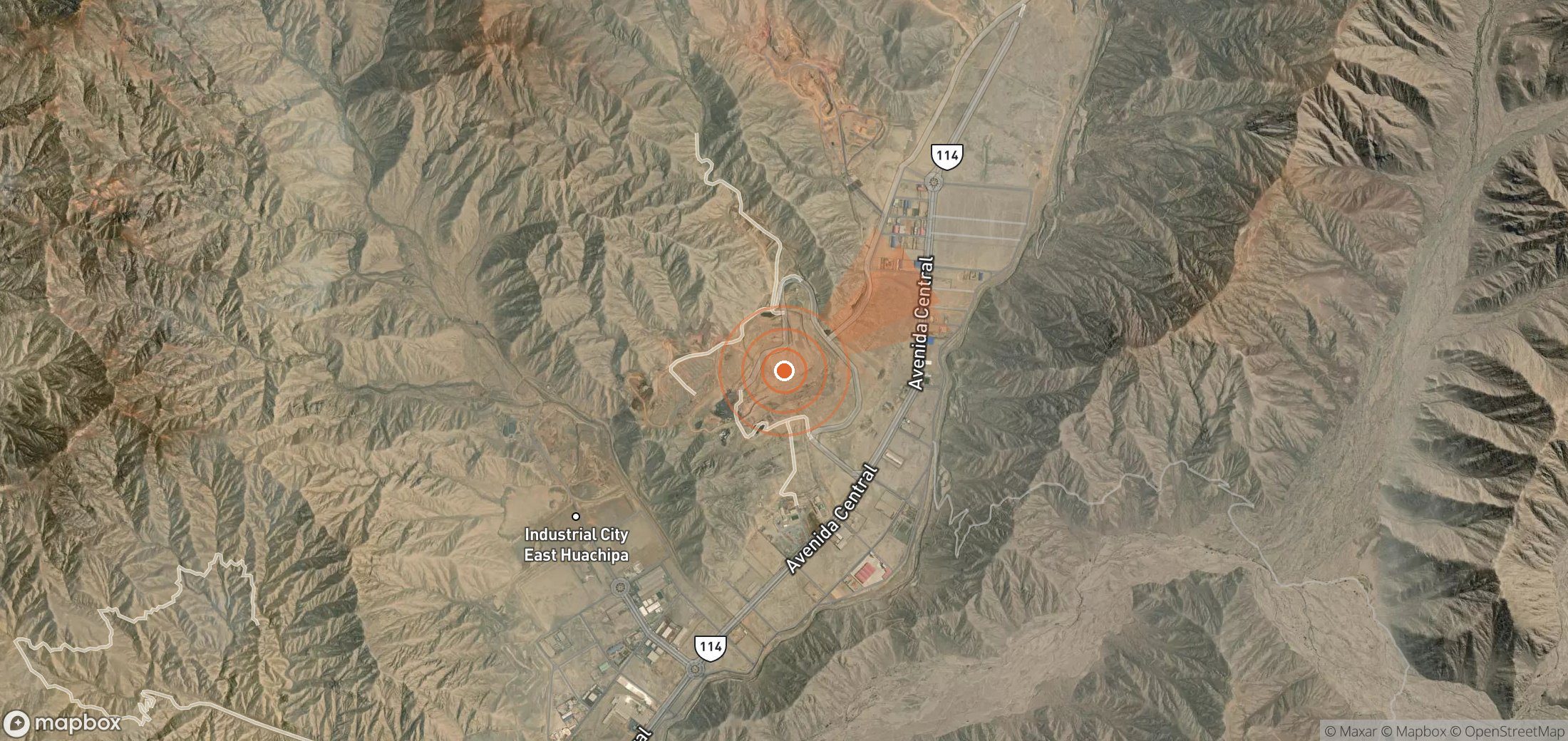 Satellite map of methane plume locations in Peru