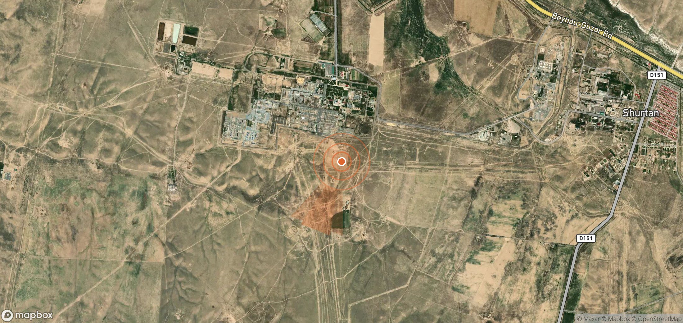 Mapa satelital de plumas de metano en Uzbekistán