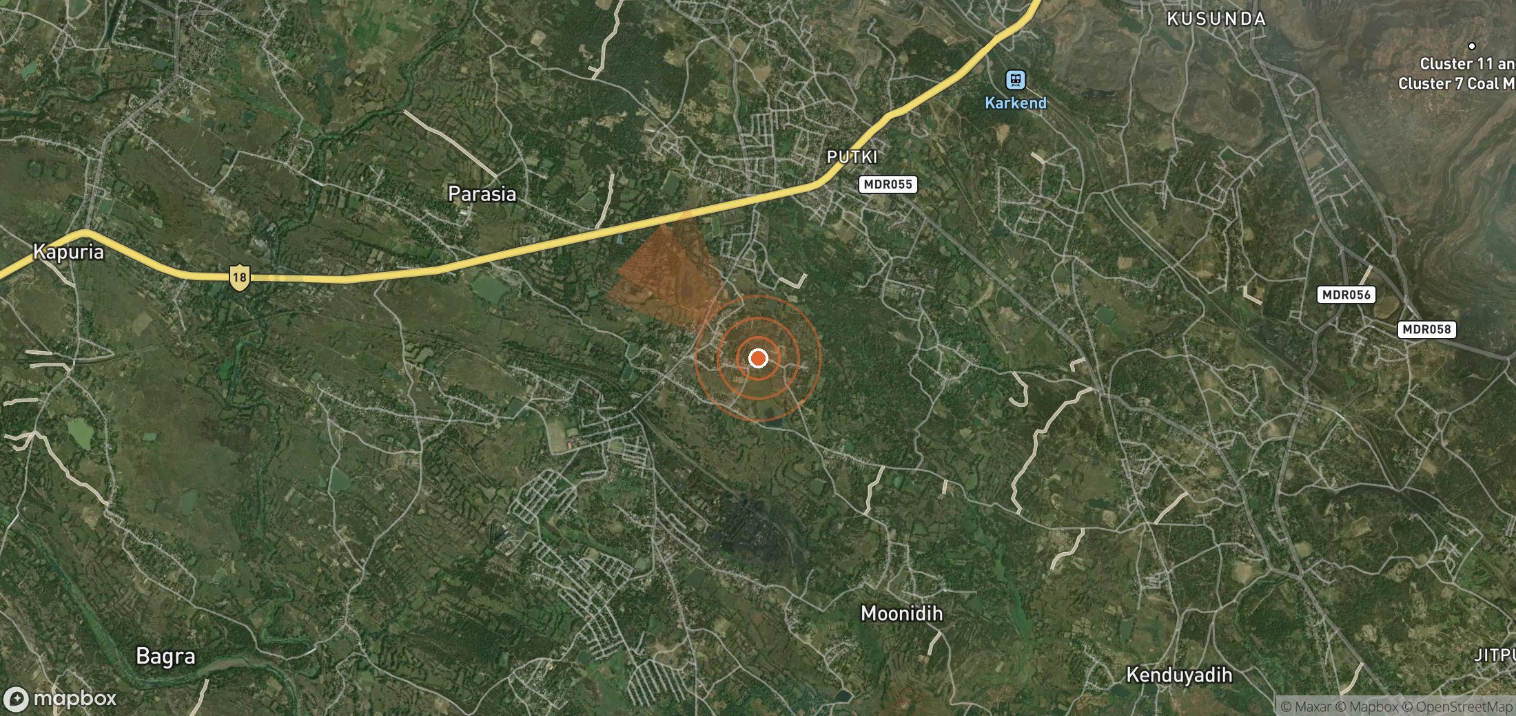 Satellite map of methane plume locations in India