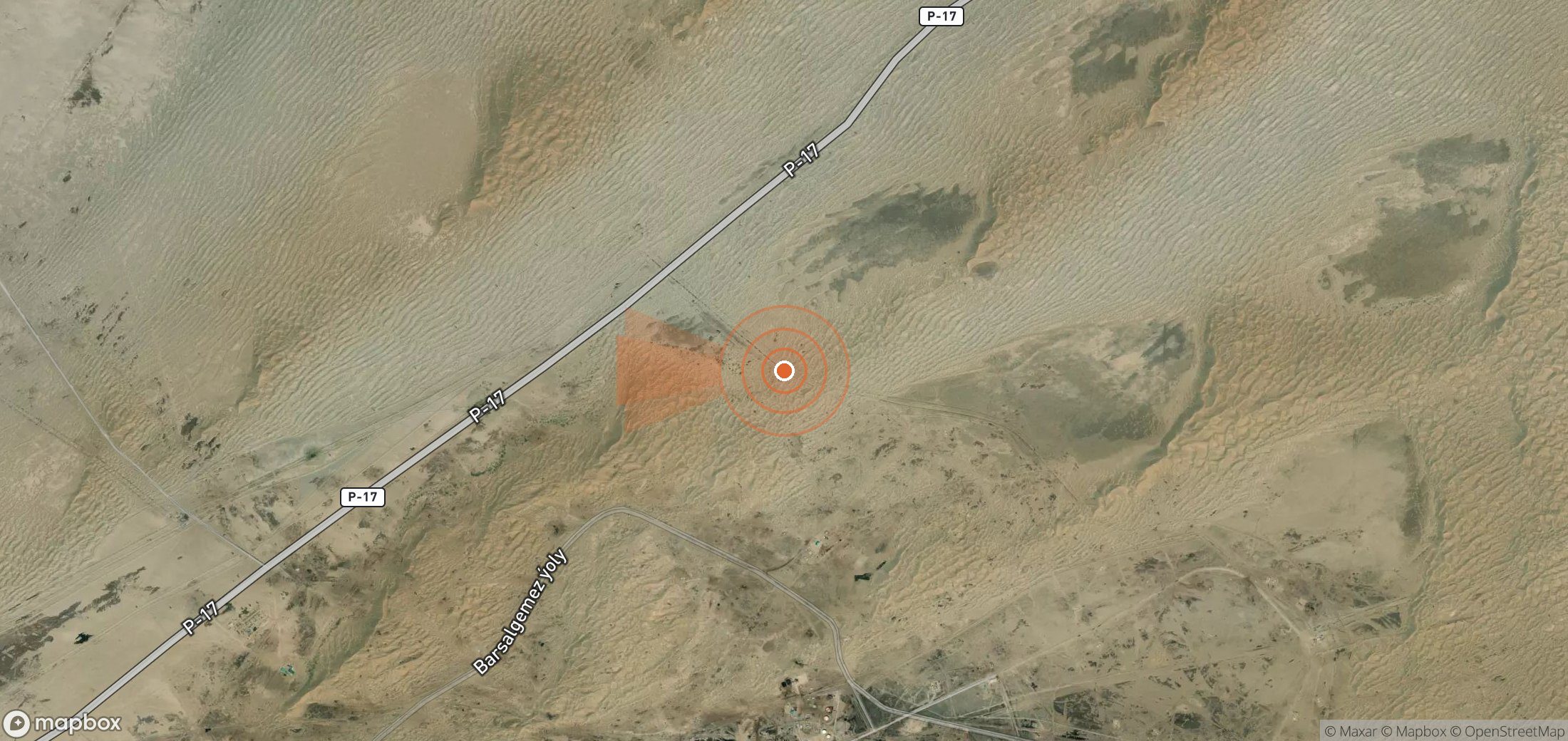 Satellite map of methane plume locations in Turkmenistan