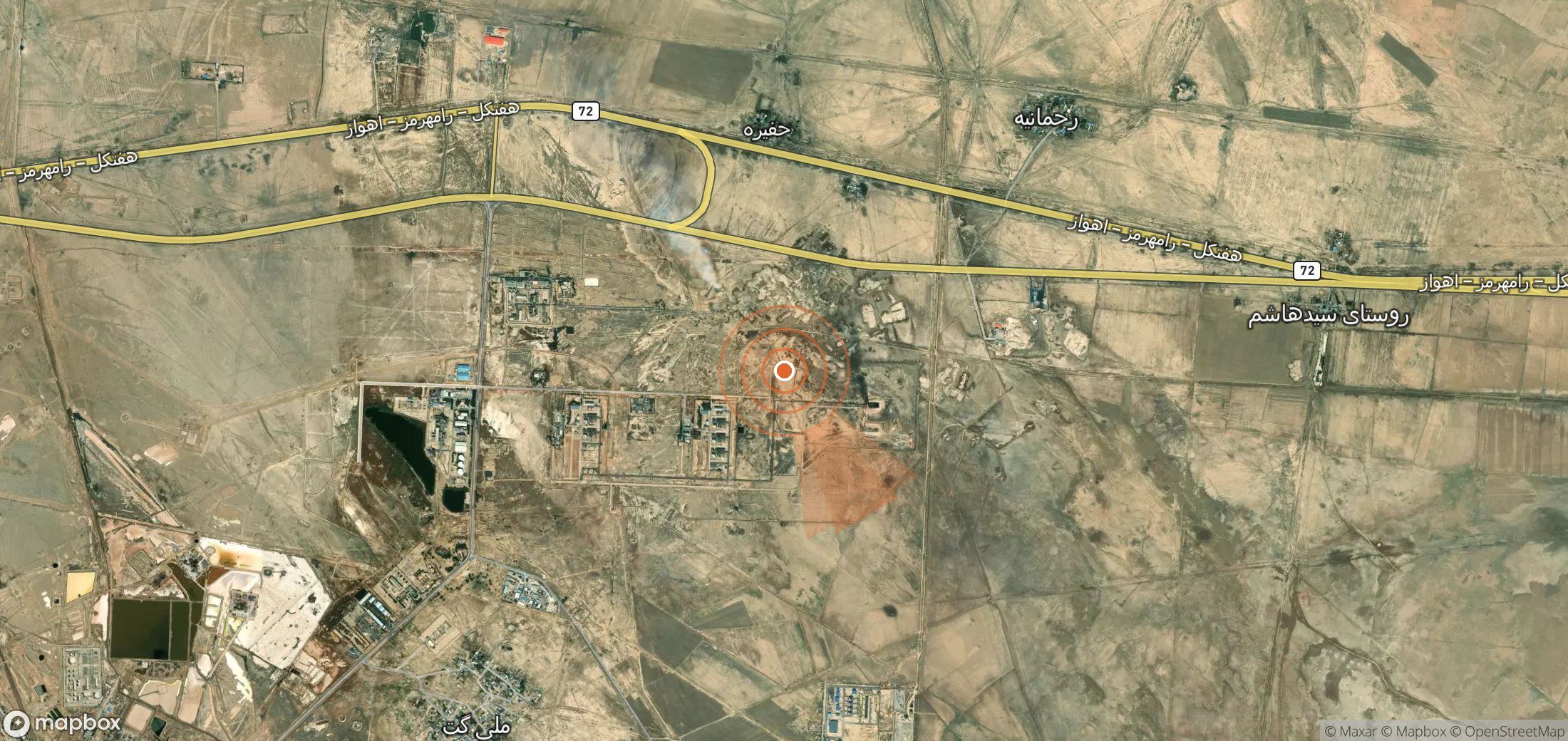 Satellite map of methane plume locations in Iran