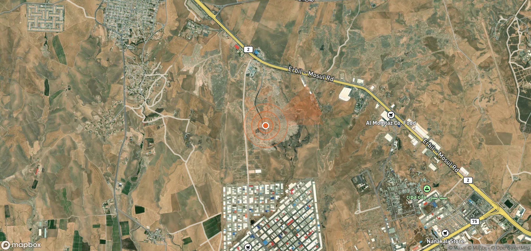 Mapa satelital de plumas de metano en Irak