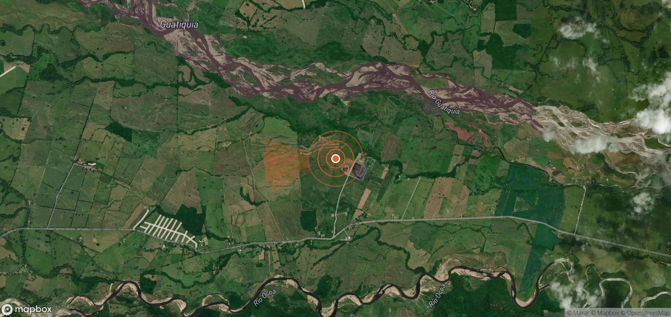 Satellite map of methane plume locations in Colombia