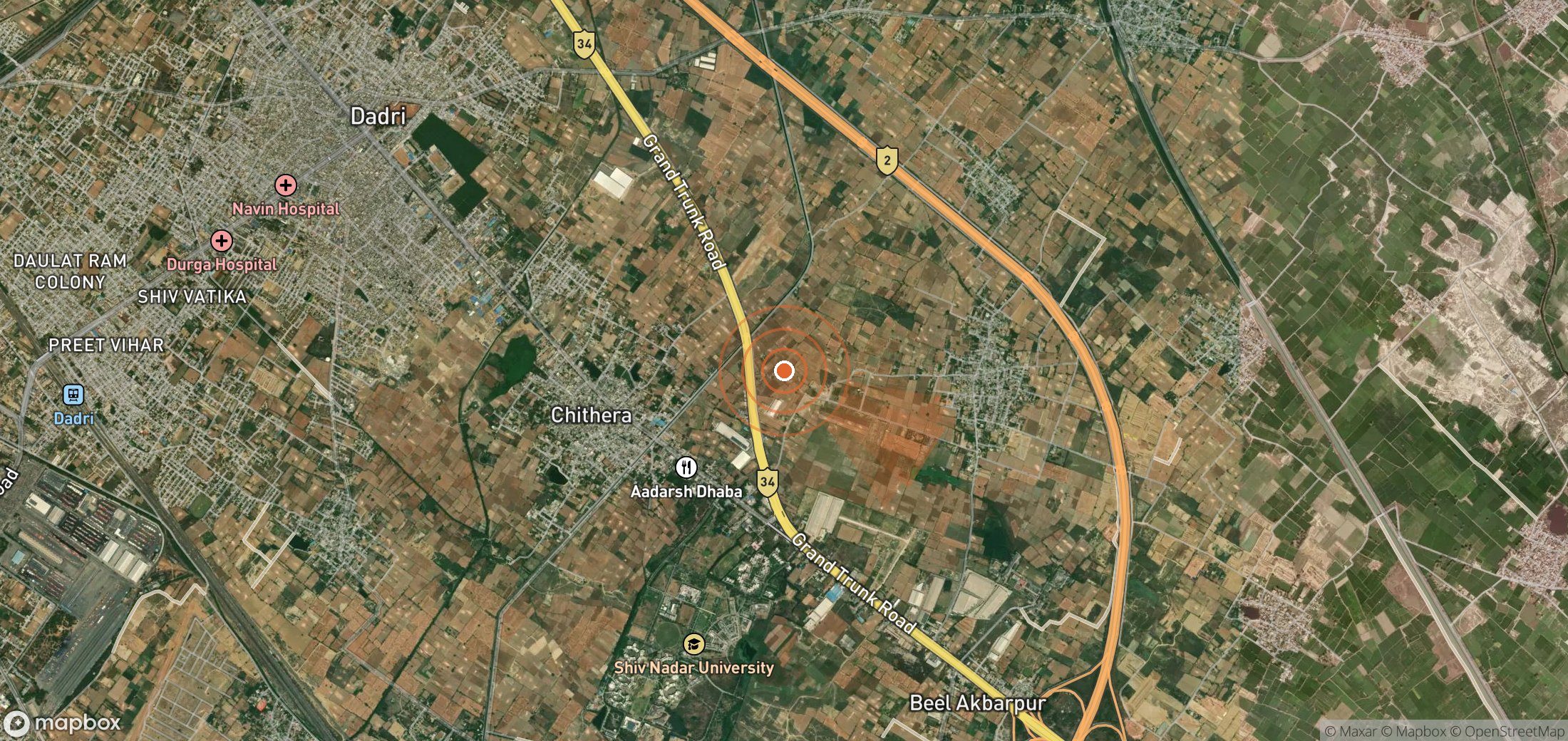 Satellite map of methane plume locations in India