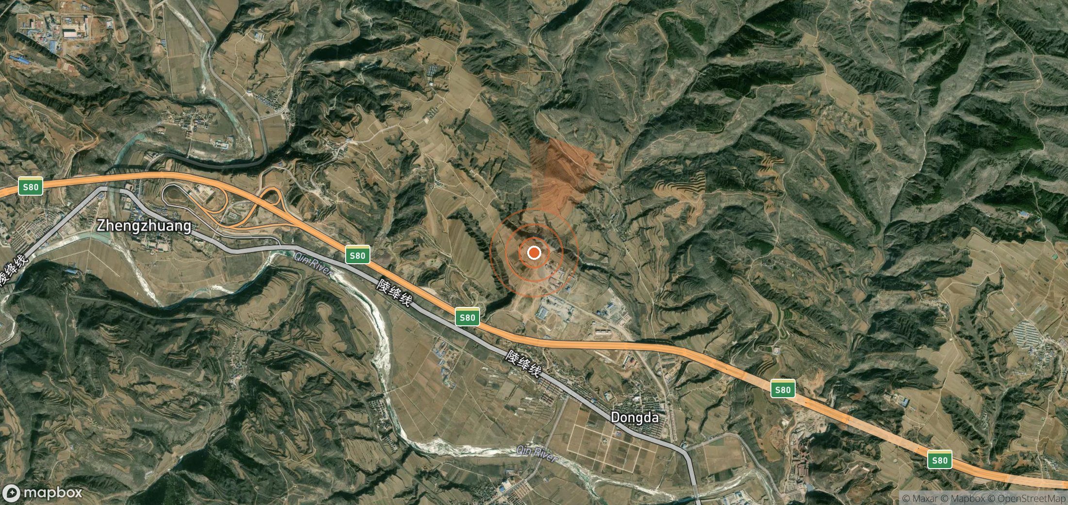 Satellite map of methane plume locations in China