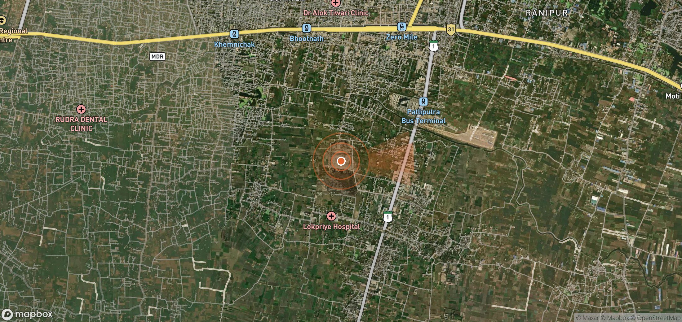 Satellite map of methane plume locations in India