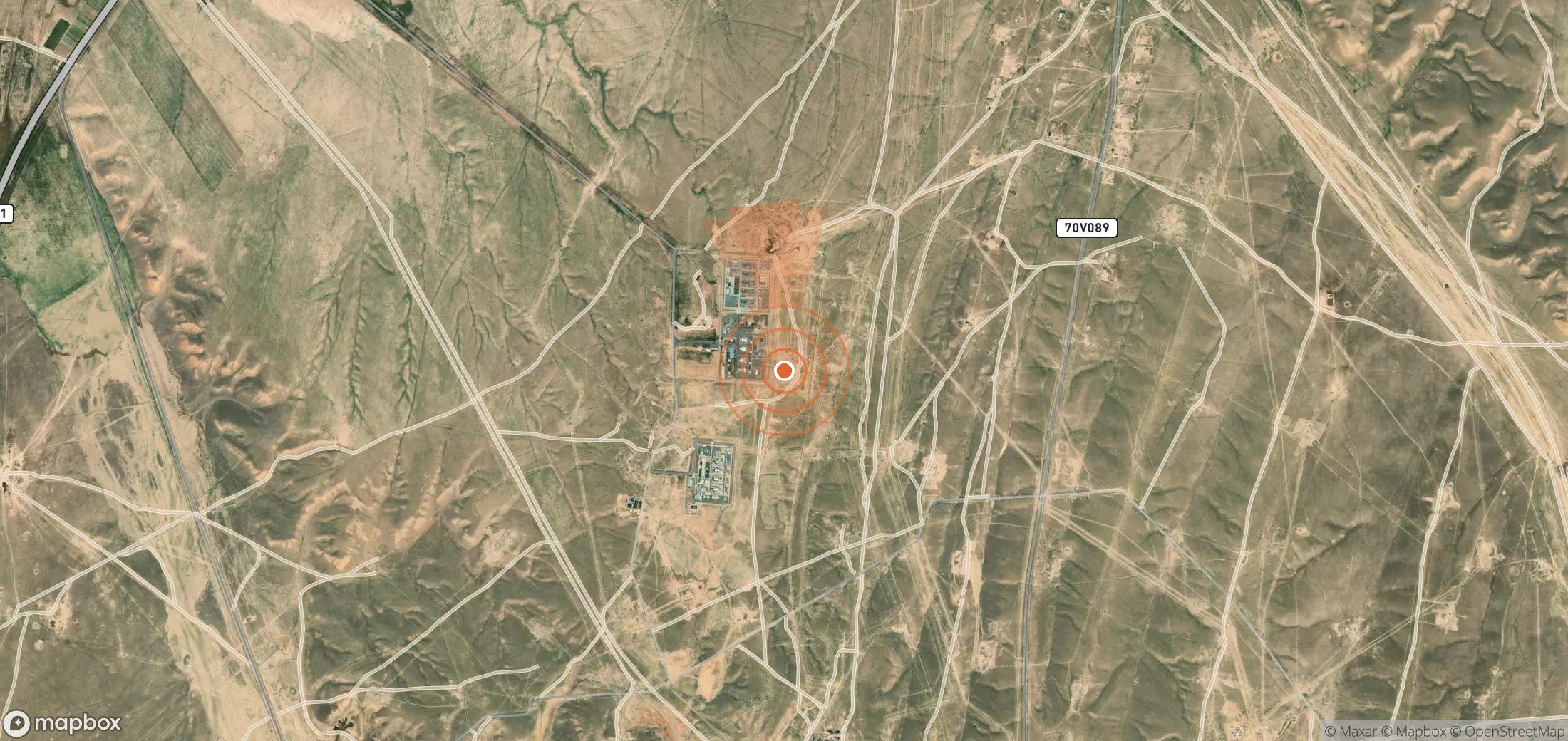 Mapa satelital de plumas de metano en Uzbekistán