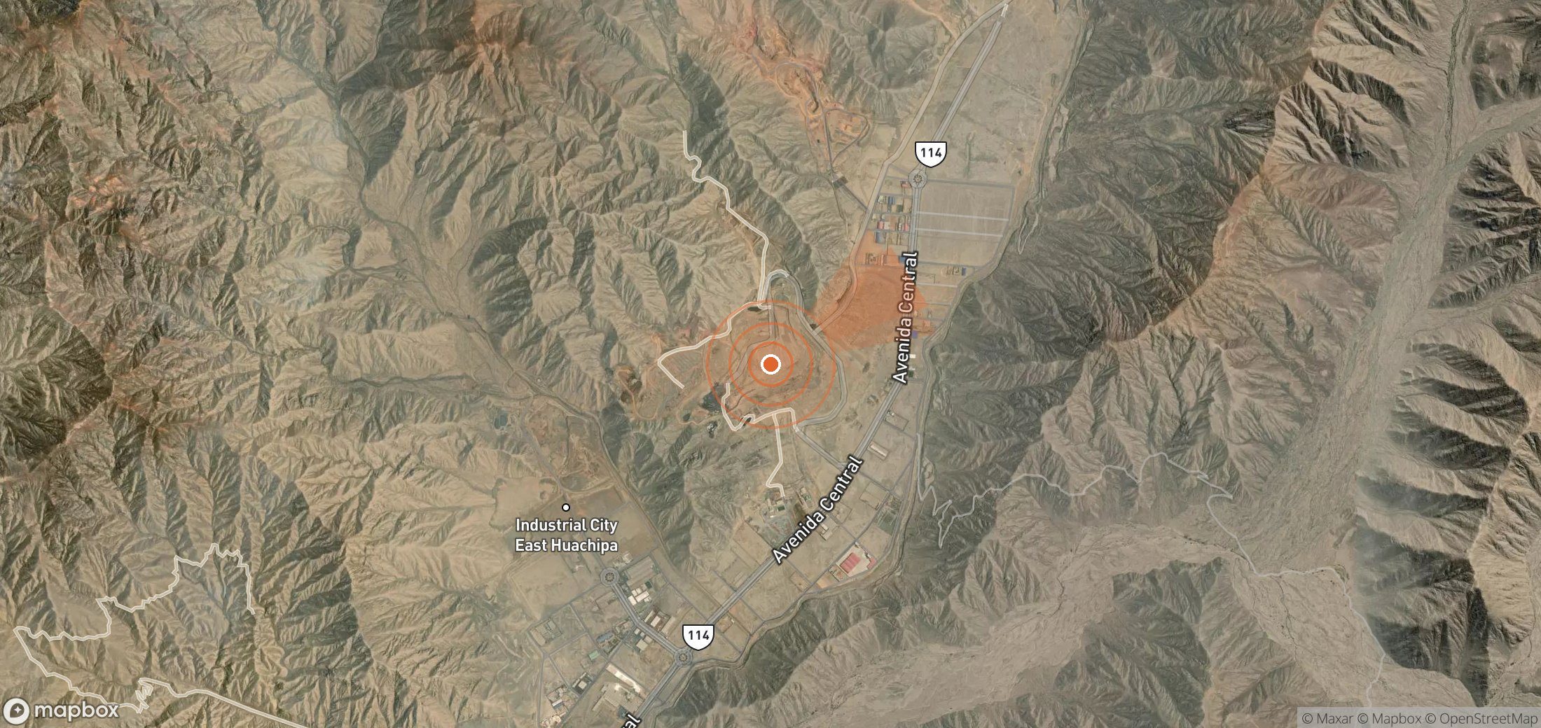 Satellite map of methane plume locations in Peru