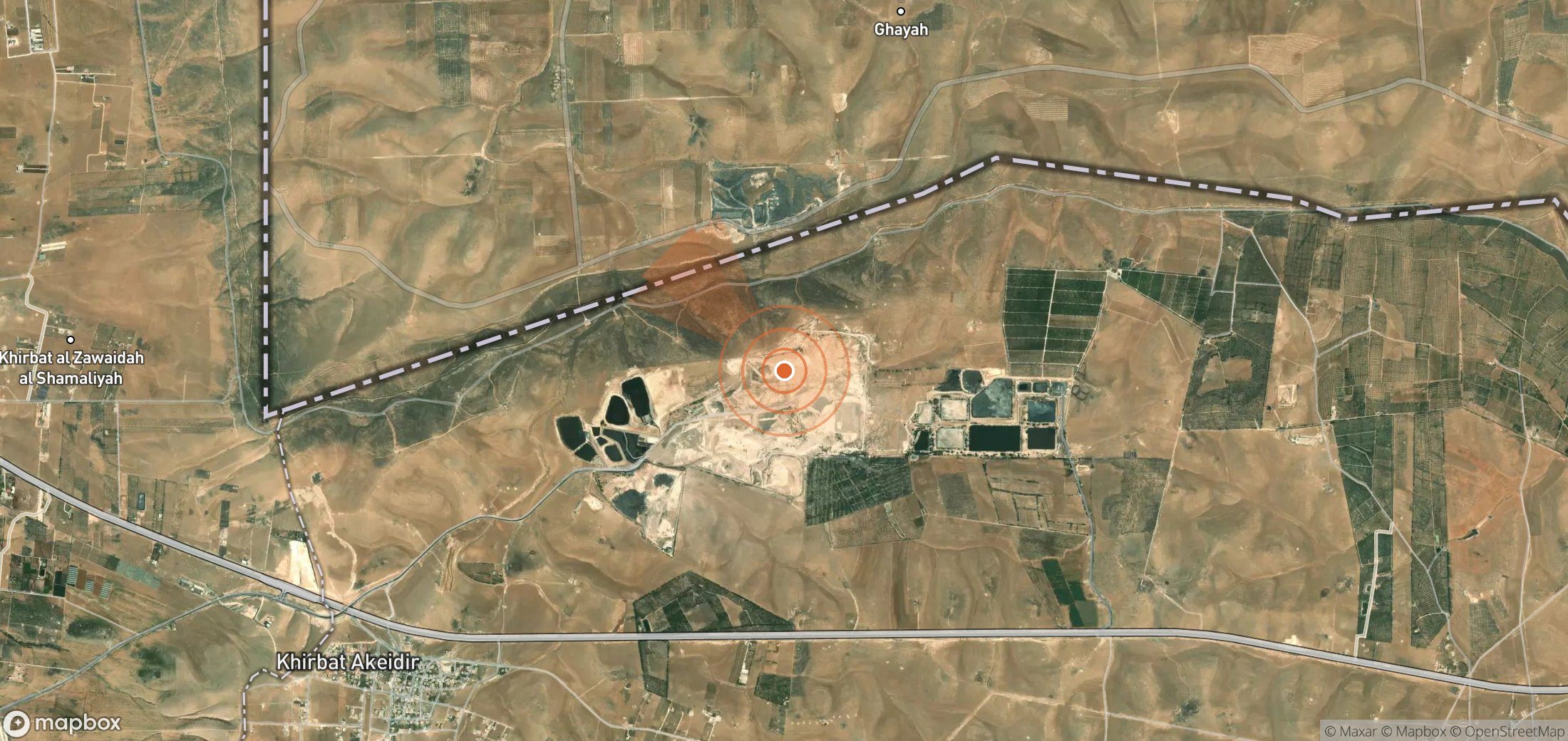 Satellite map of methane plume locations in Jordan