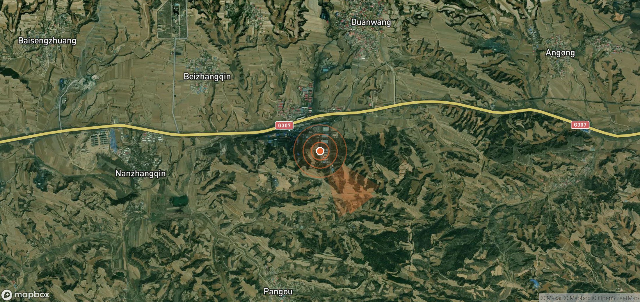 Mapa satelital de plumas de metano en China