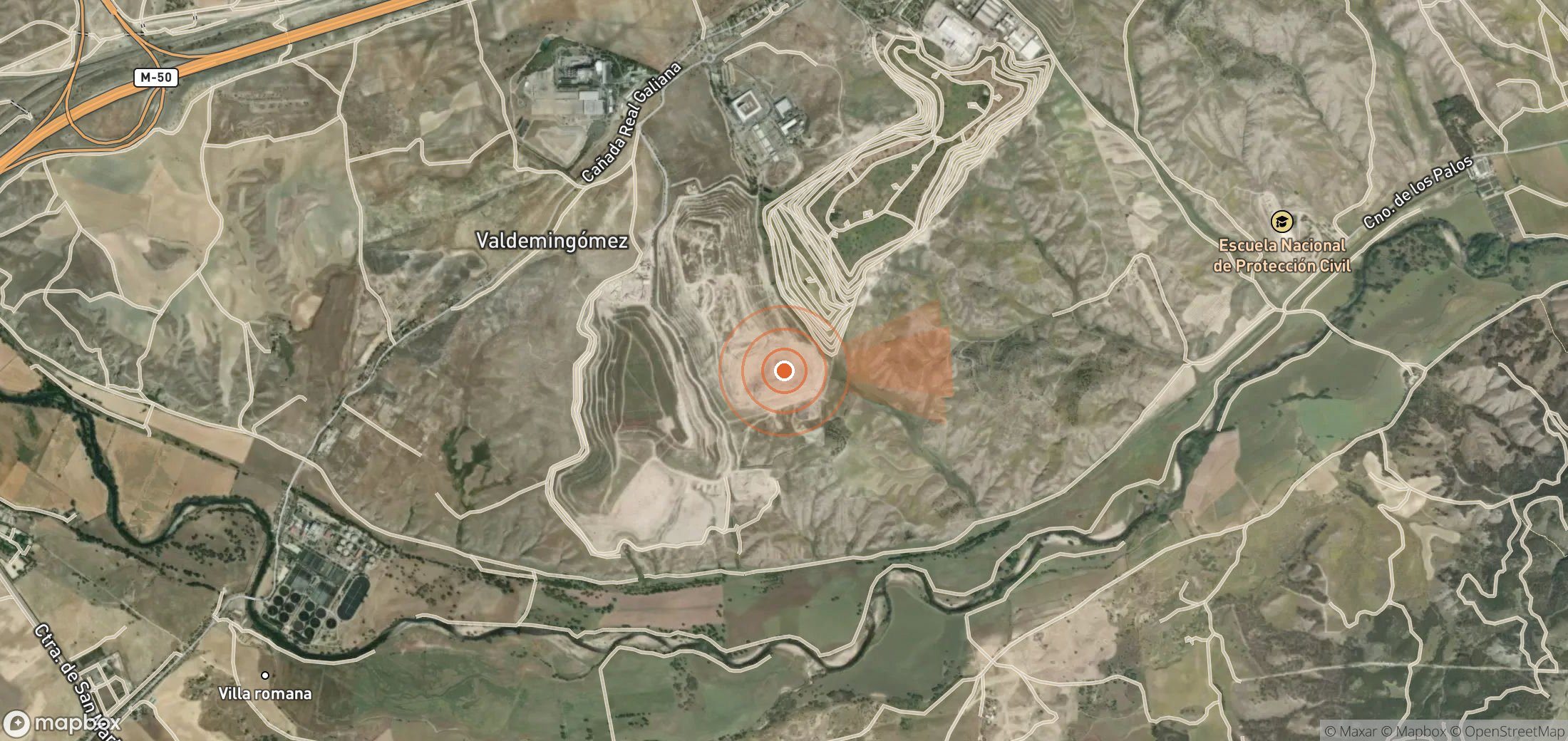 Satellite map of methane plume locations in Spain