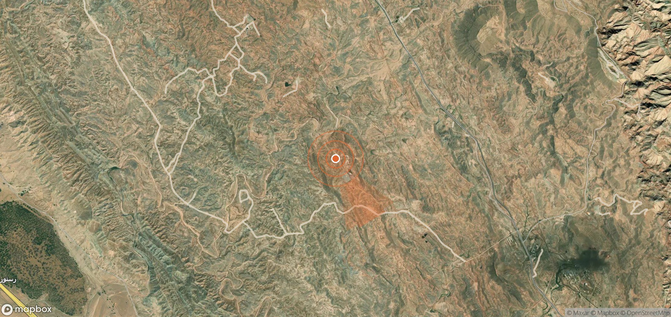 Mapa satelital de plumas de metano en Irán