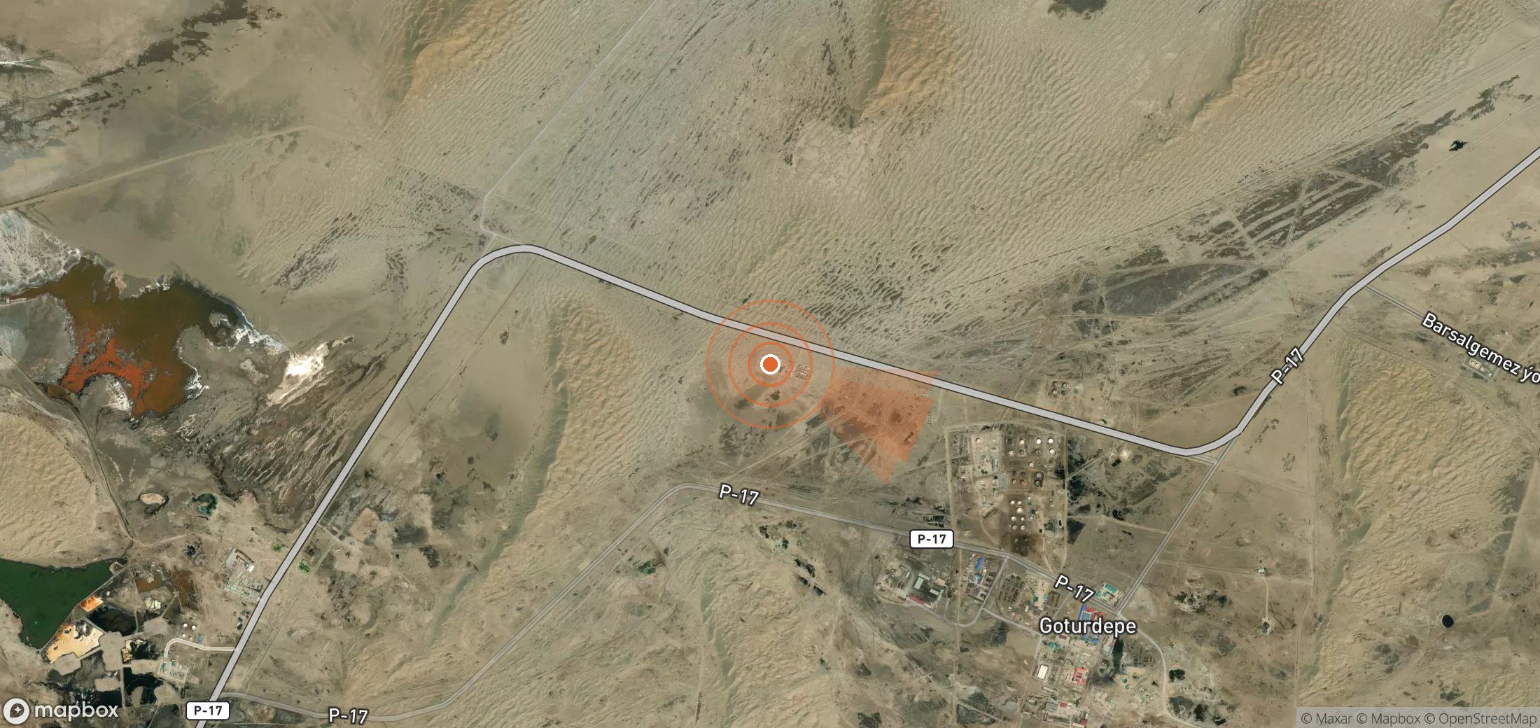 Satellite map of methane plume locations in Turkmenistan