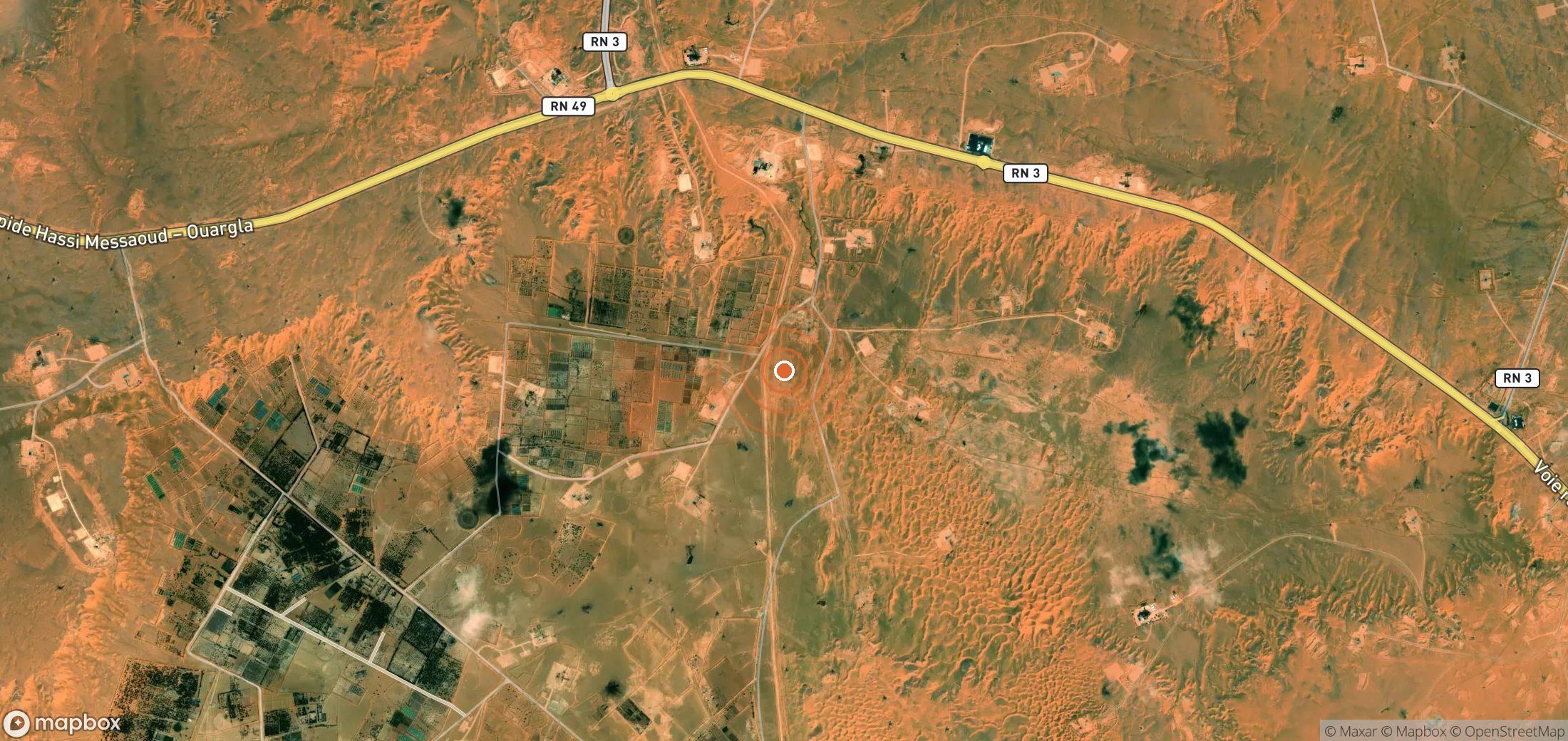 Satellite map of methane plume locations in Algeria