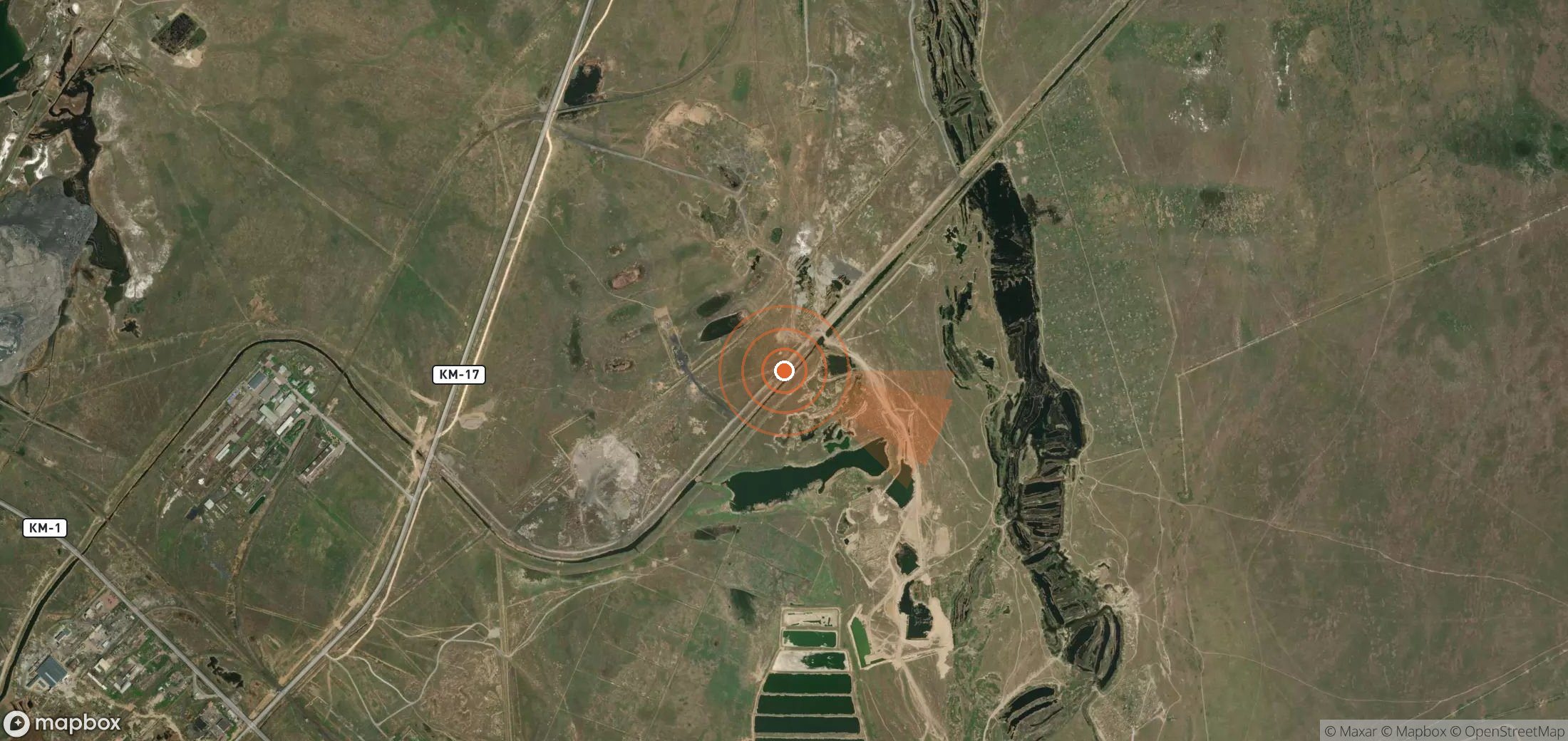 Mapa satelital de plumas de metano en Kazajistán