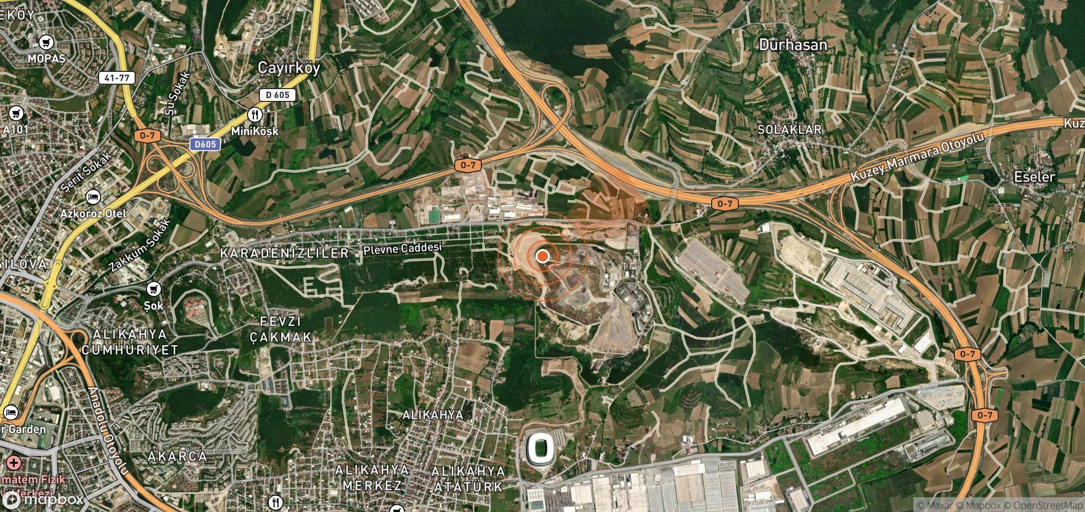 Satellite map of methane plume locations in Türkiye