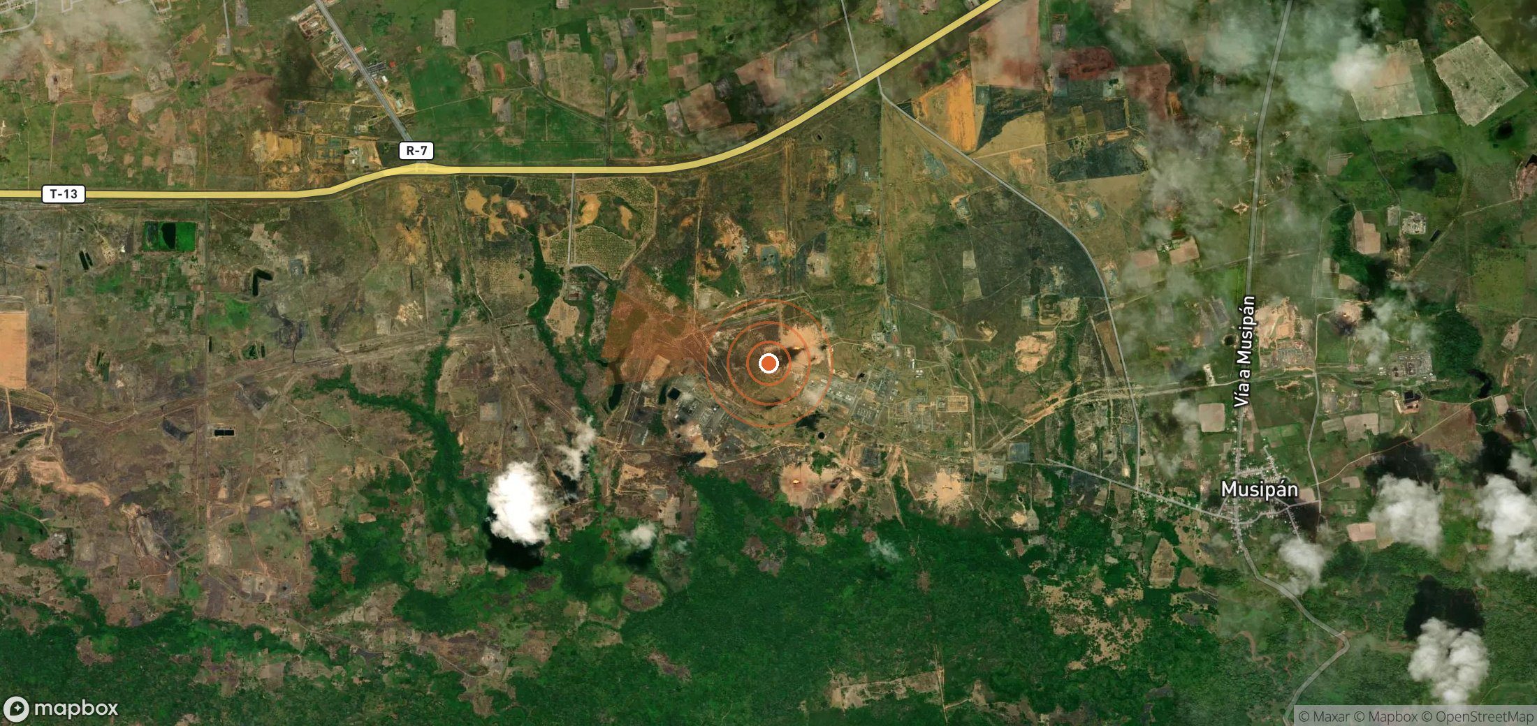 Satellite map of methane plume locations in Venezuela