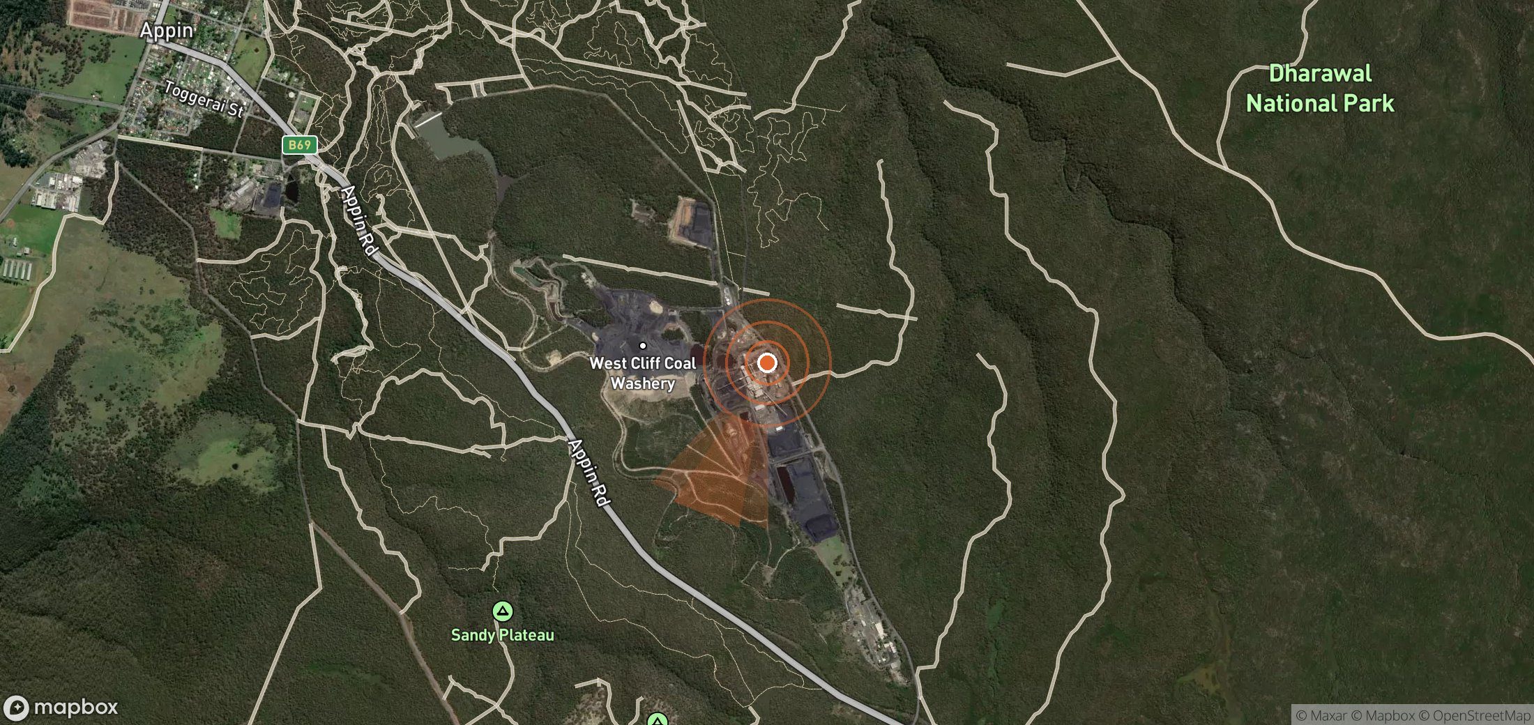 Satellite map of methane plume locations in Australia