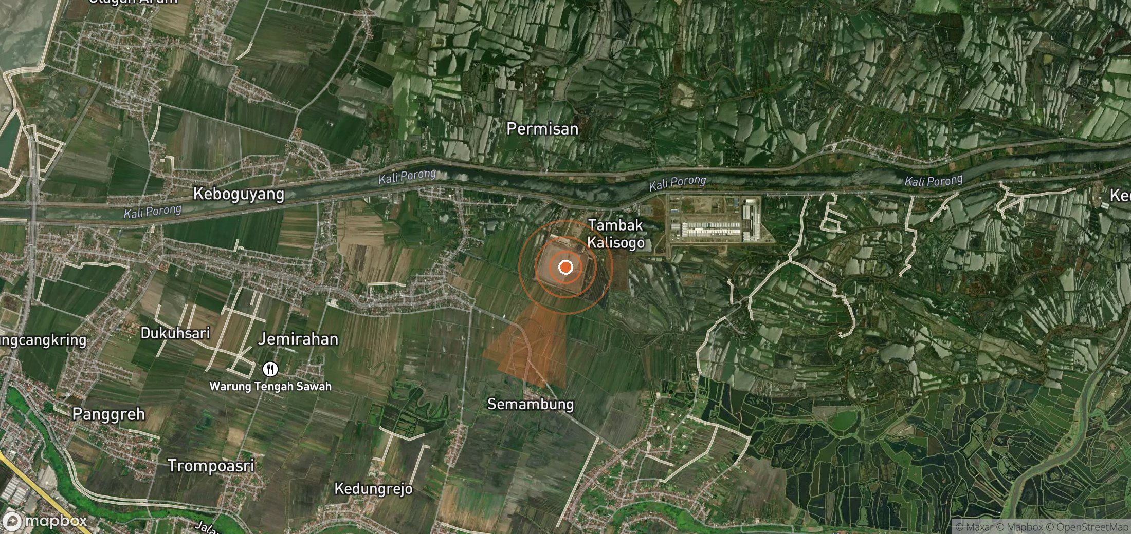 Satellite map of methane plume locations in Indonesia