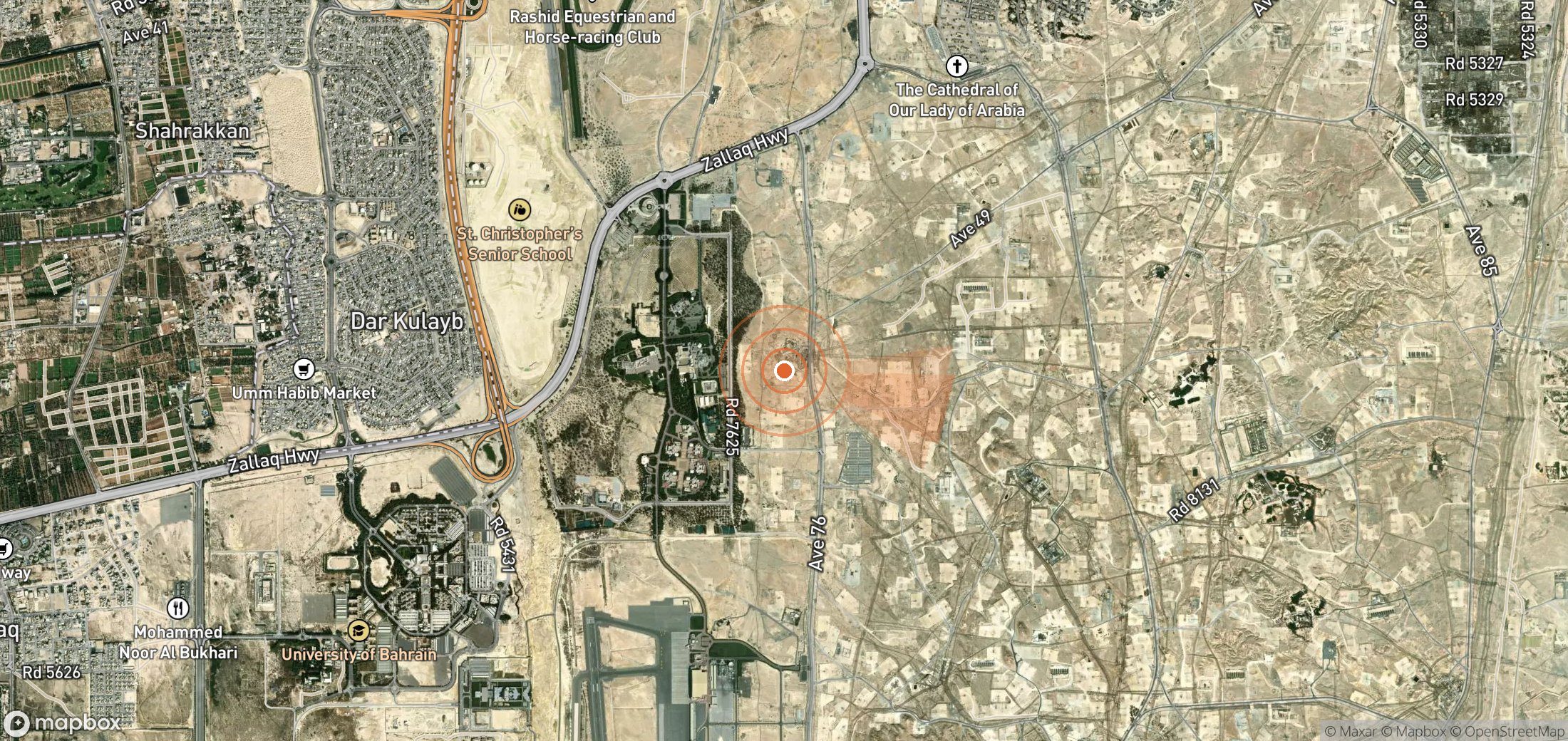 Satellite map of methane plume locations in Bahrain