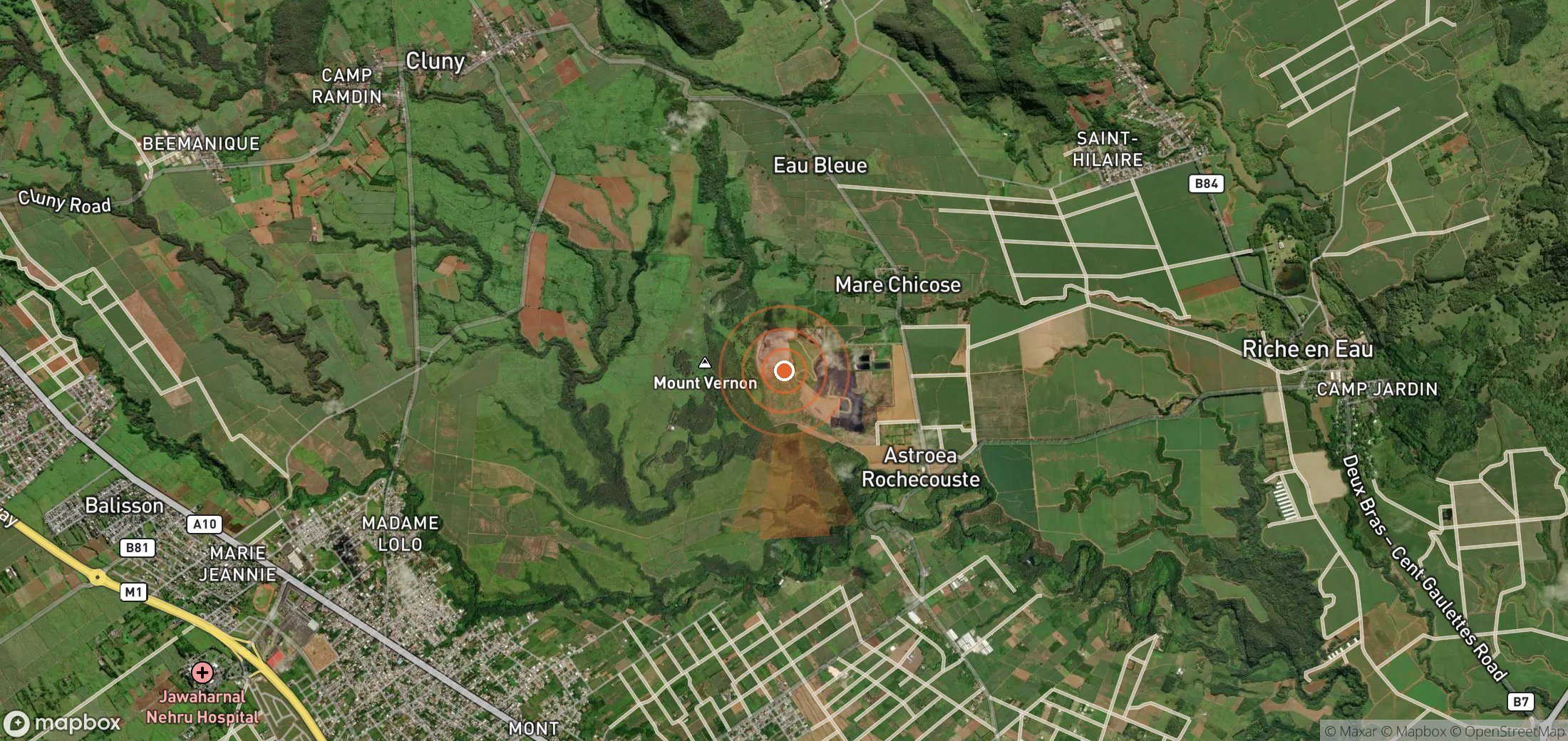 Mapa satelital de plumas de metano en Mauricio