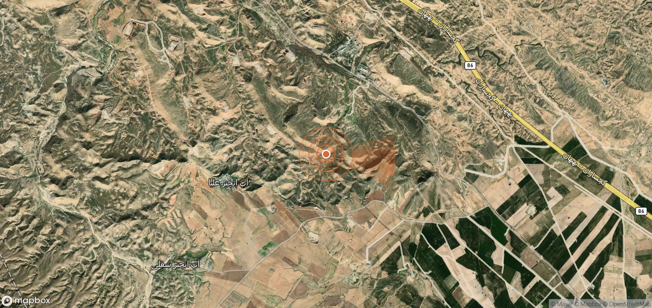 Mapa satelital de plumas de metano en Irán