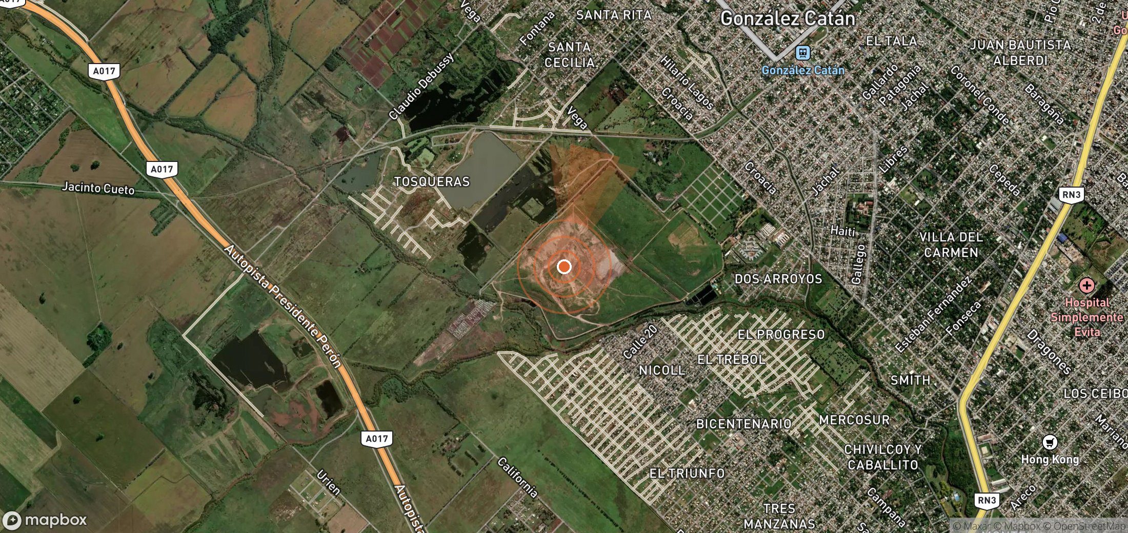 Satellite map of methane plume locations in Argentina