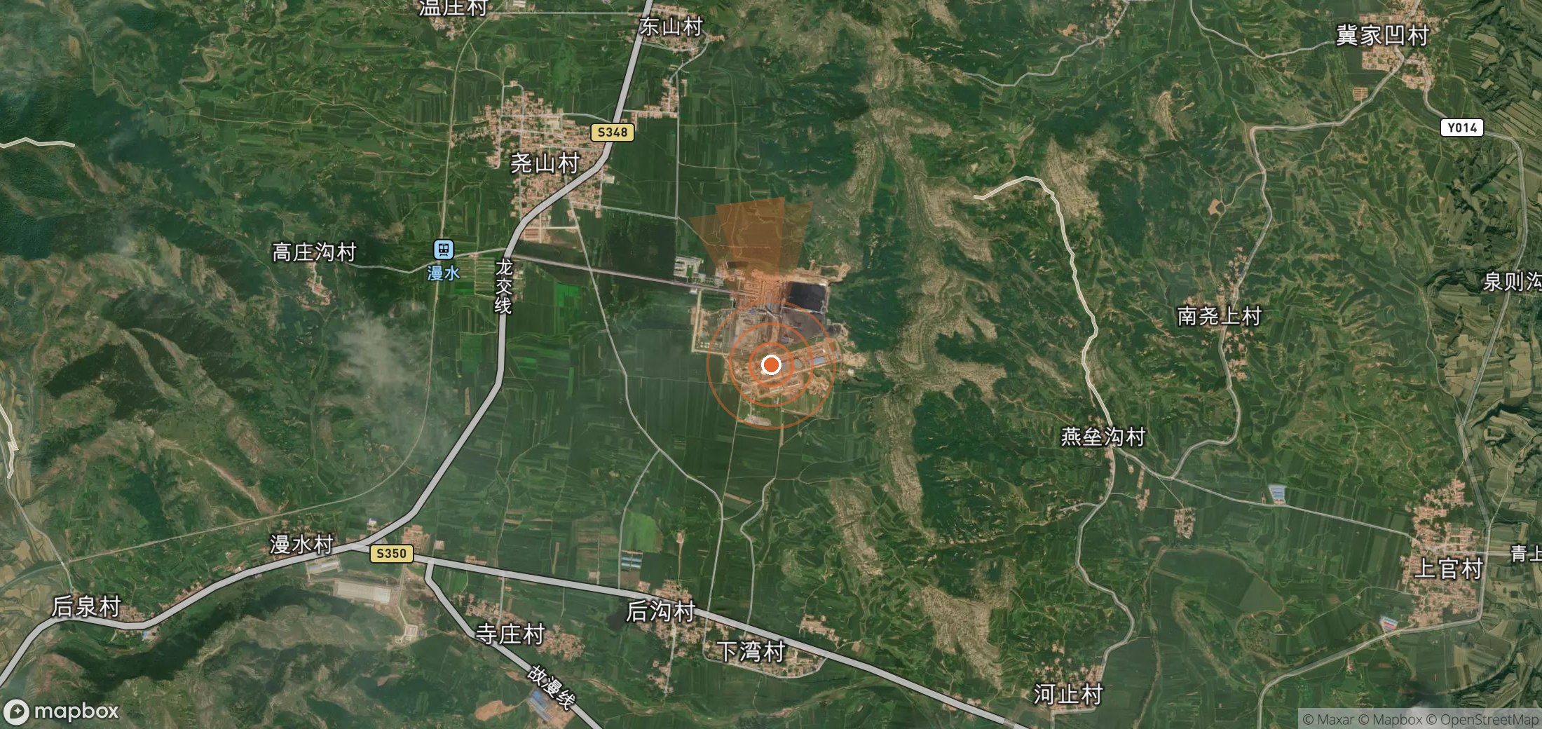 Mapa satelital de plumas de metano en China