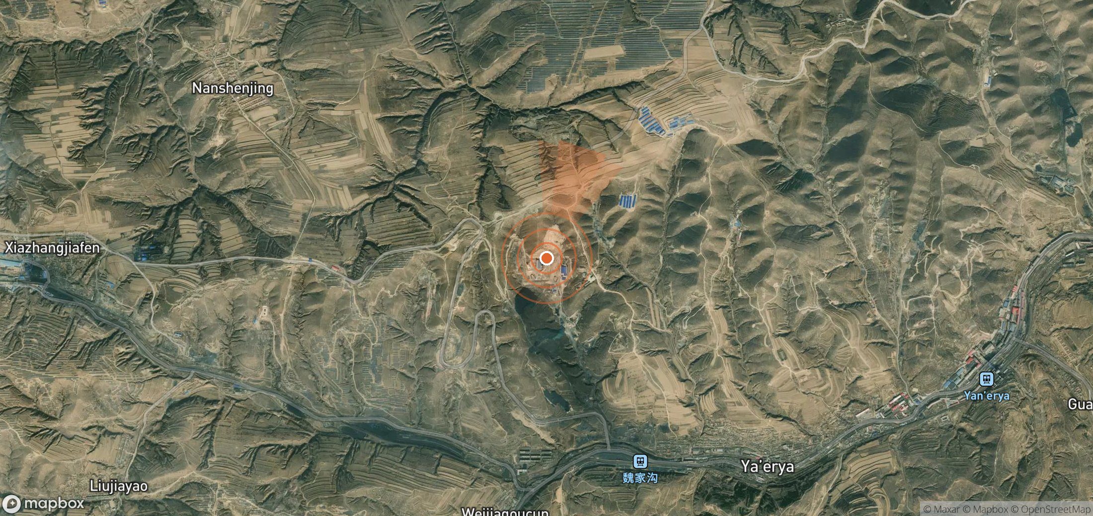 Satellite map of methane plume locations in China